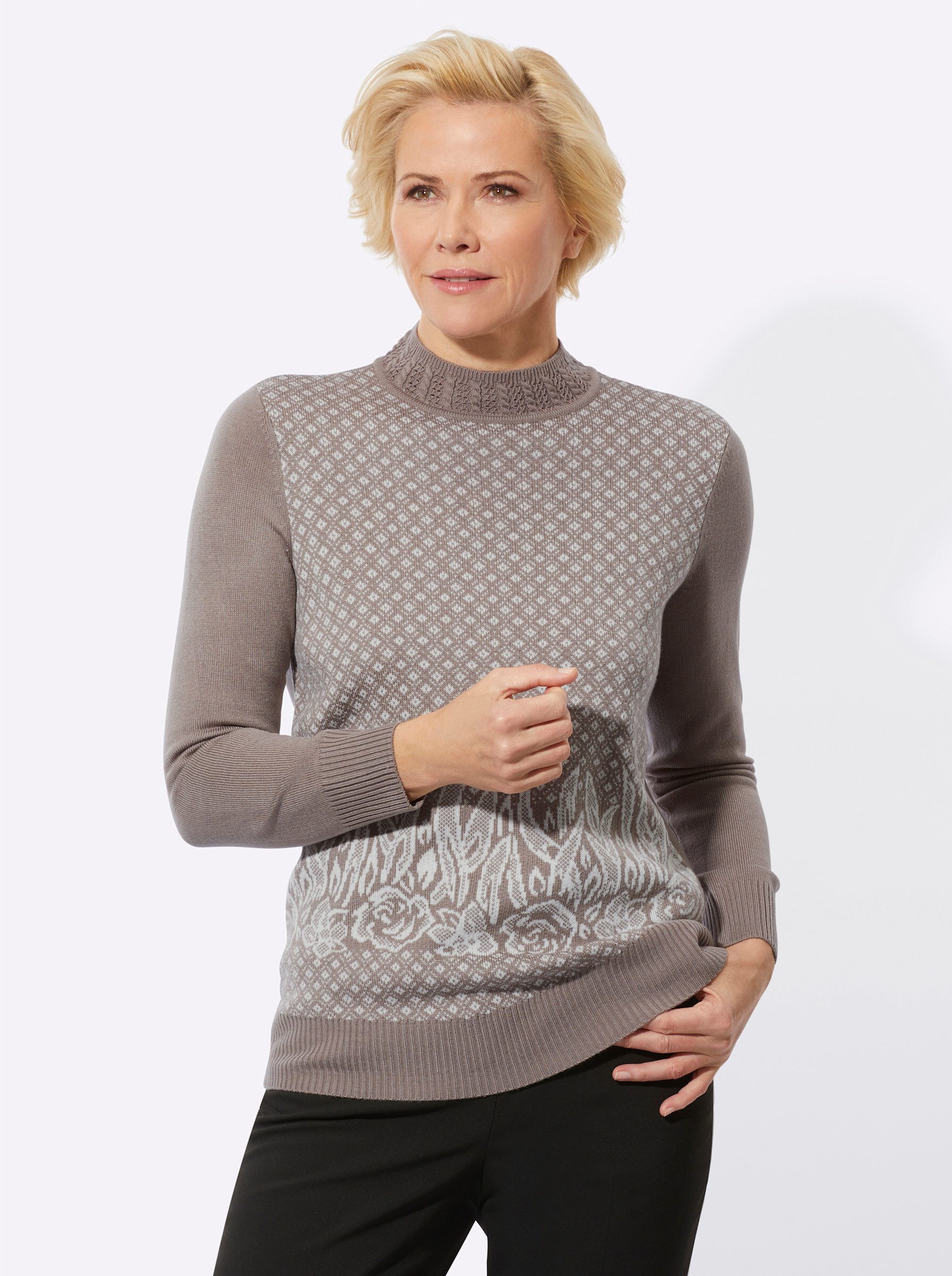 Strickpullover Stehkragen-Pullover Langarm Jersey