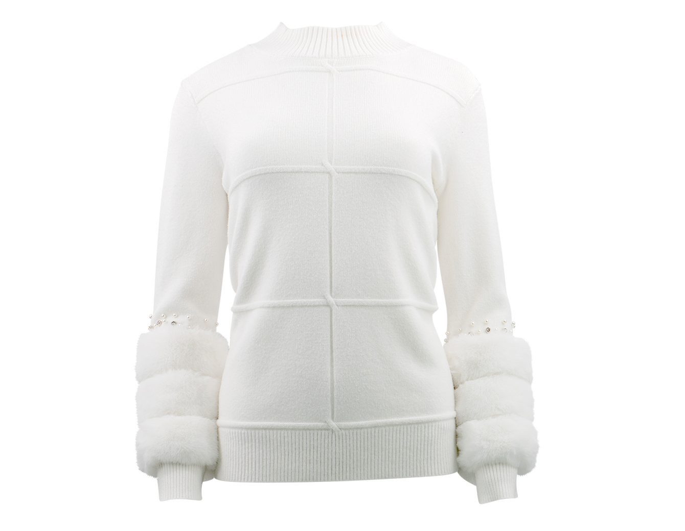 Passioni Strickpullover mit gesteppten Web-Pelzärmeln und Schmuckdetails günstig online kaufen