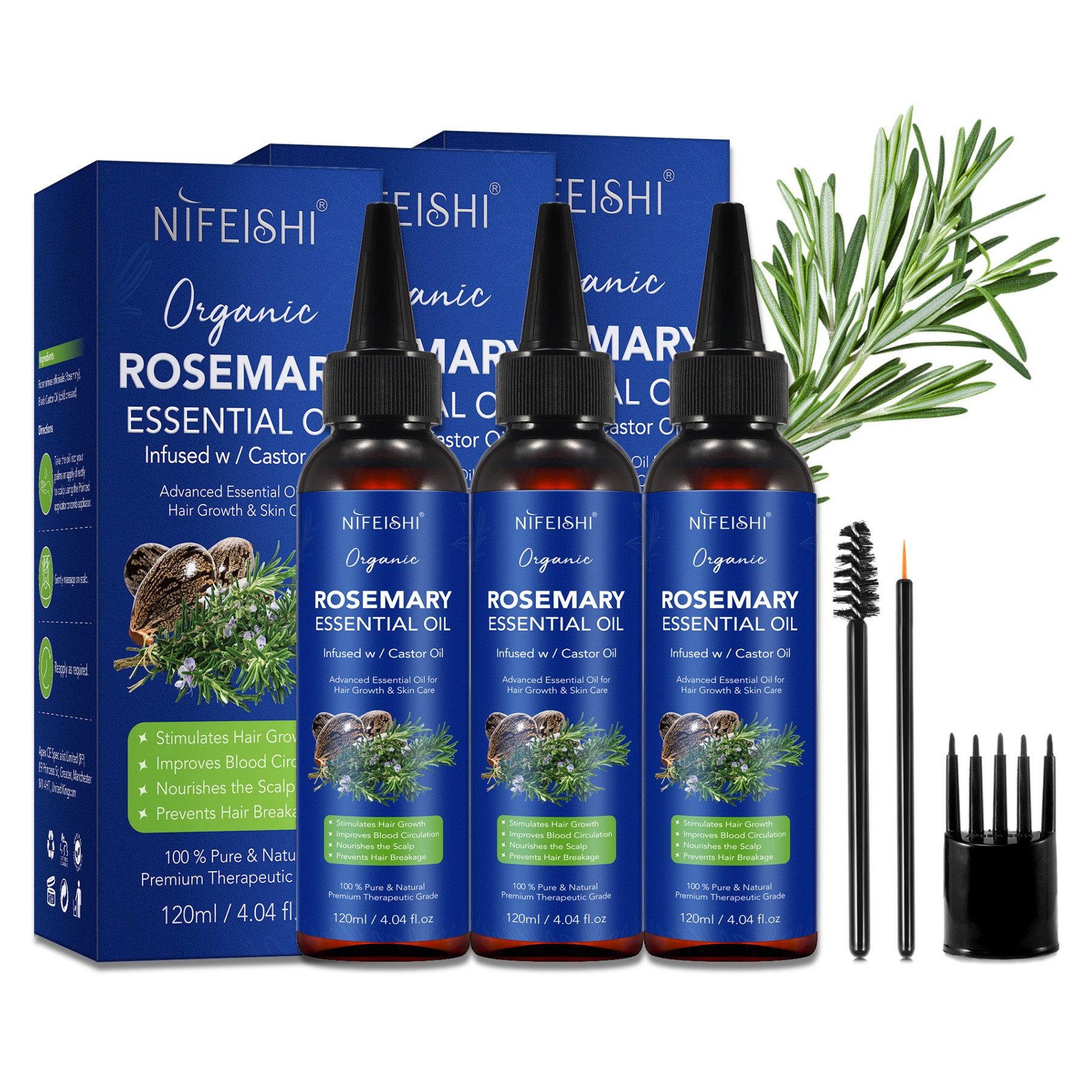 P-Beauty Cosmetic Accessories Haaröl Rosmarinöl Rizinusöl Haarwachstum Kopfhaut Уход за волосами Hautpflege, 3-tlg., 100% natürliche Inhaltsstoffe, Alkoholfrei, Ammoniakfrei