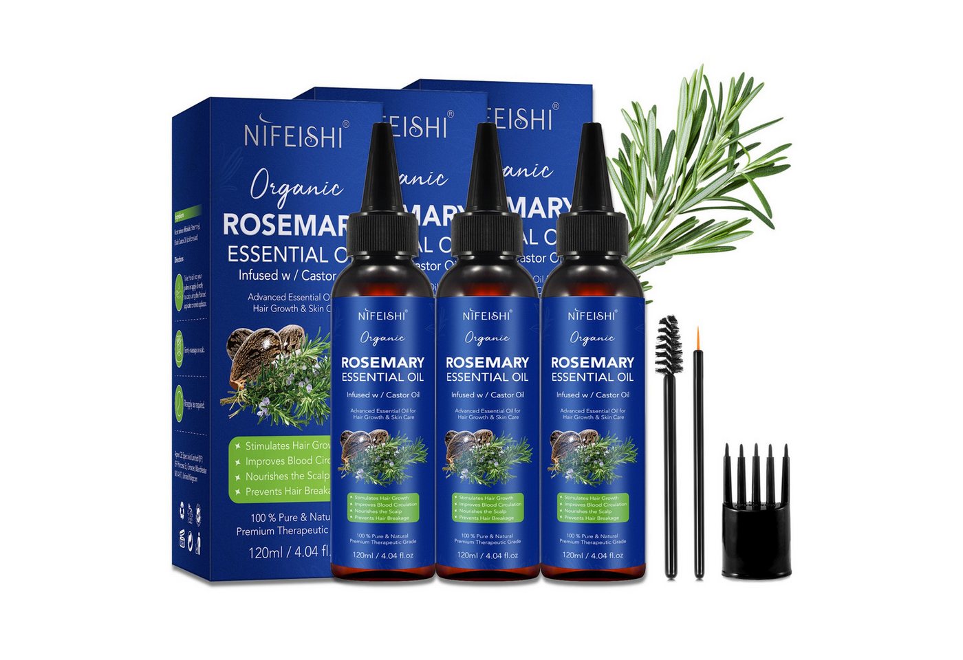 P-Beauty Cosmetic Accessories Haaröl Rosmarinöl Rizinusöl Haarwachstum Kopfhaut Haarpflege Hautpflege, 3-tlg., 100% natürliche Inhaltsstoffe, Alkoholfrei, Ammoniakfrei