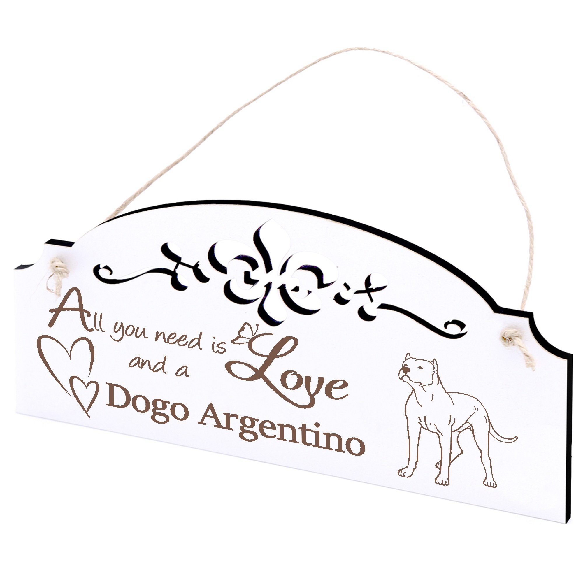 Dekolando Hängedekoration Dogo Argentino Deko 20x10cm All you need is Love