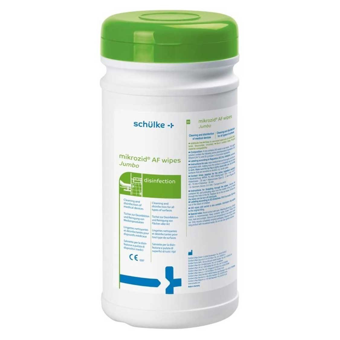 SCHÜLKE & MAYR GmbH Schülke Mikrozid AF Wipes Jumbo 220 Tücher Spenderdose Oberflächen-Desinfektionsmittel (Einzelartikel, [220-St. 1 Packung mit 220 Tüchern rückstandsfrei, Schnelldesinfektion)