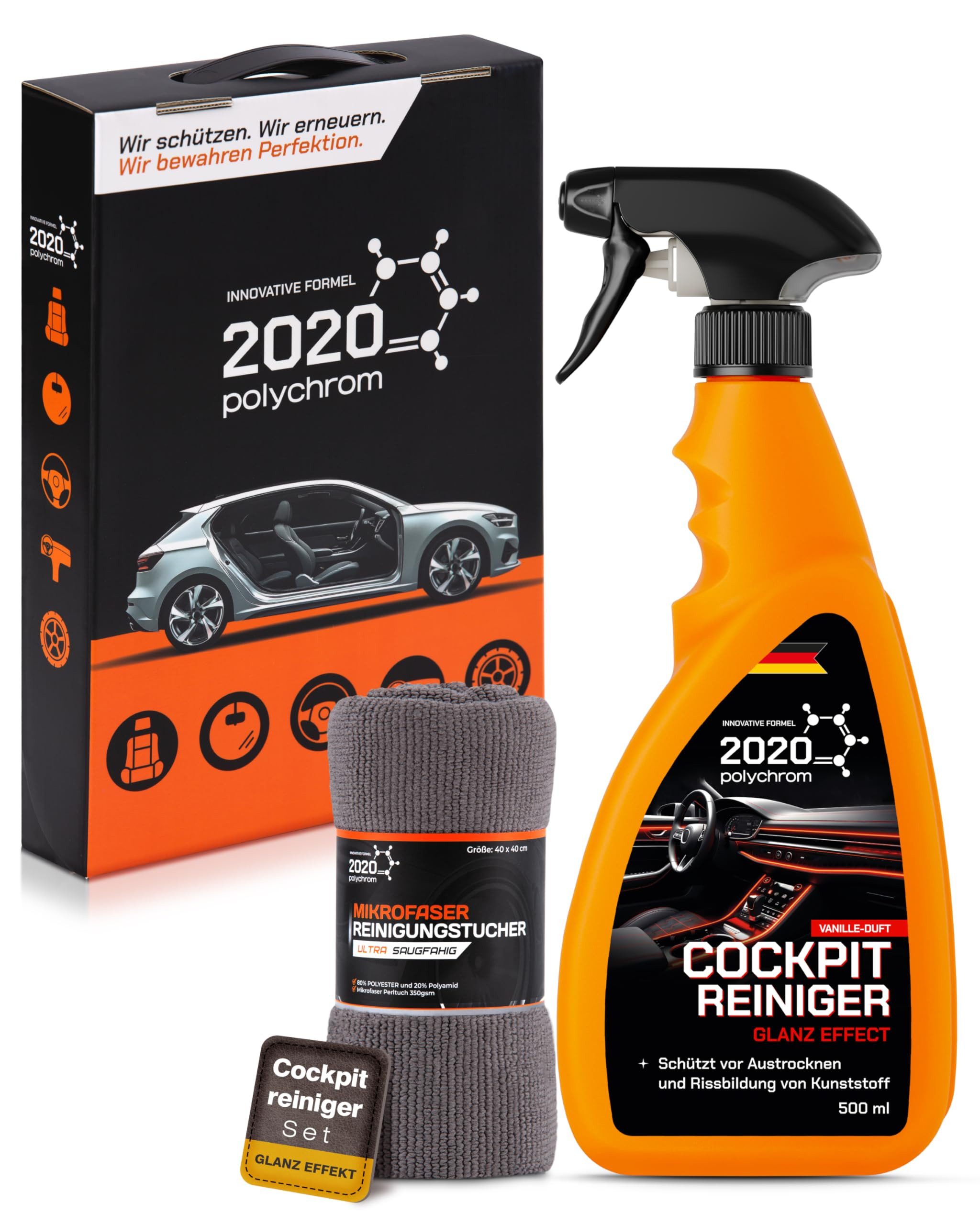 2020 Polychrom Cockpit Reiniger 500 ml – Glanz Effekt, UV-Schutz, Antistatik, Cockpit-Reiniger (Für Kunststoff, Vinyl und Armaturenbrett-Reinigung)
