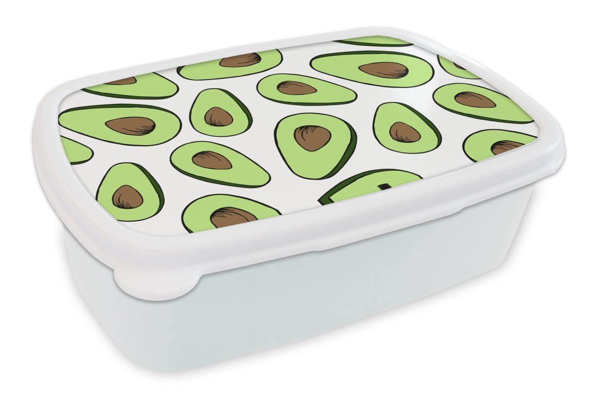 MuchoWow Lunchbox Avocado - Muster - Pastell, Kunststoff, (2-tlg), Brotbox für Kinder und Erwachsene, Brotdose, für Jungs und Mädchen weiß