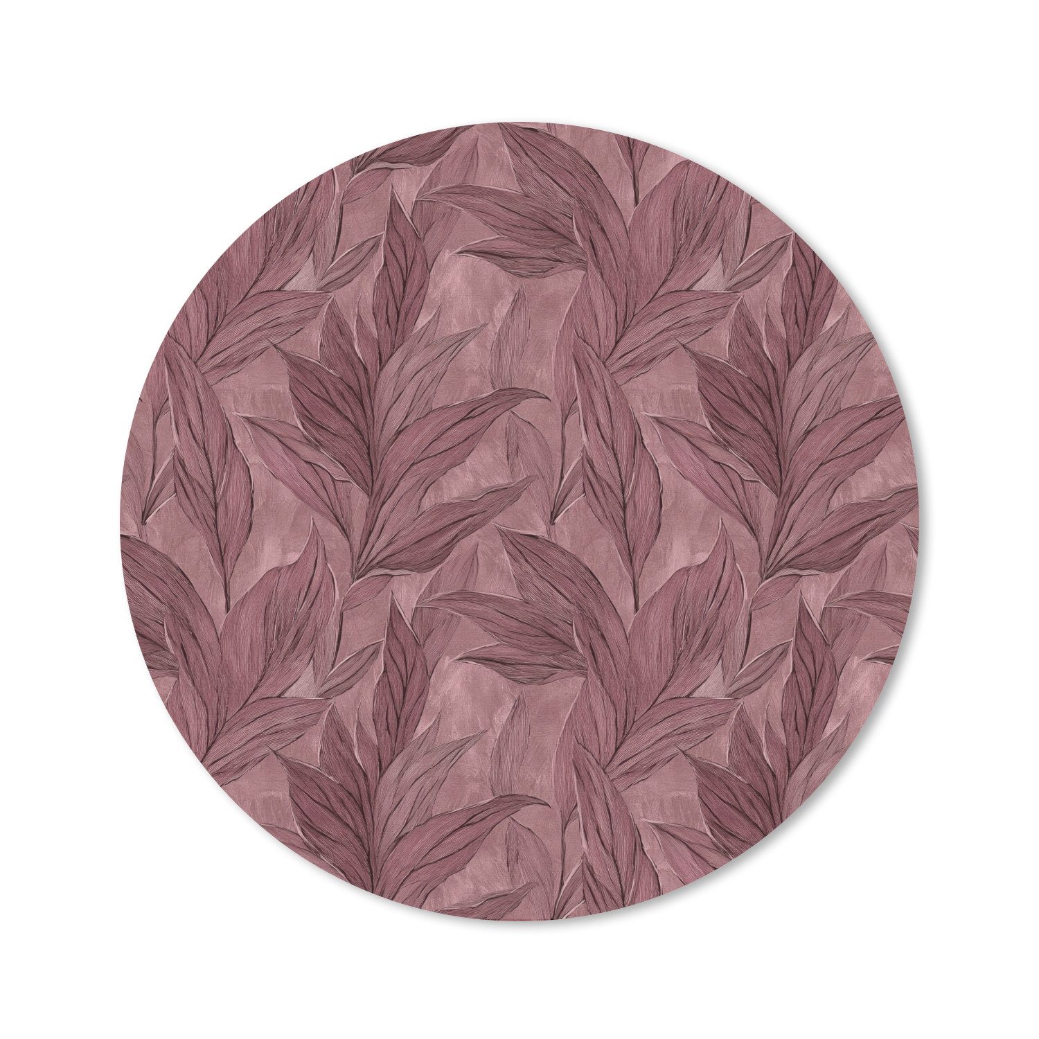 MuchoWow Mauspad Blätter - Muster - Lila (1-St), Büro für Tastatur und Maus, Mousepad Gaming, Rund 20x20 cm