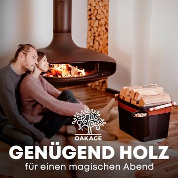 OAKAGE Kaminholzkorb Holzkorb für Kaminholz Groß aus veganem Leder Feuerholzkorb Kaminkorb (Set, 1 x Holzkorb + 1 x Zündholzkorb)