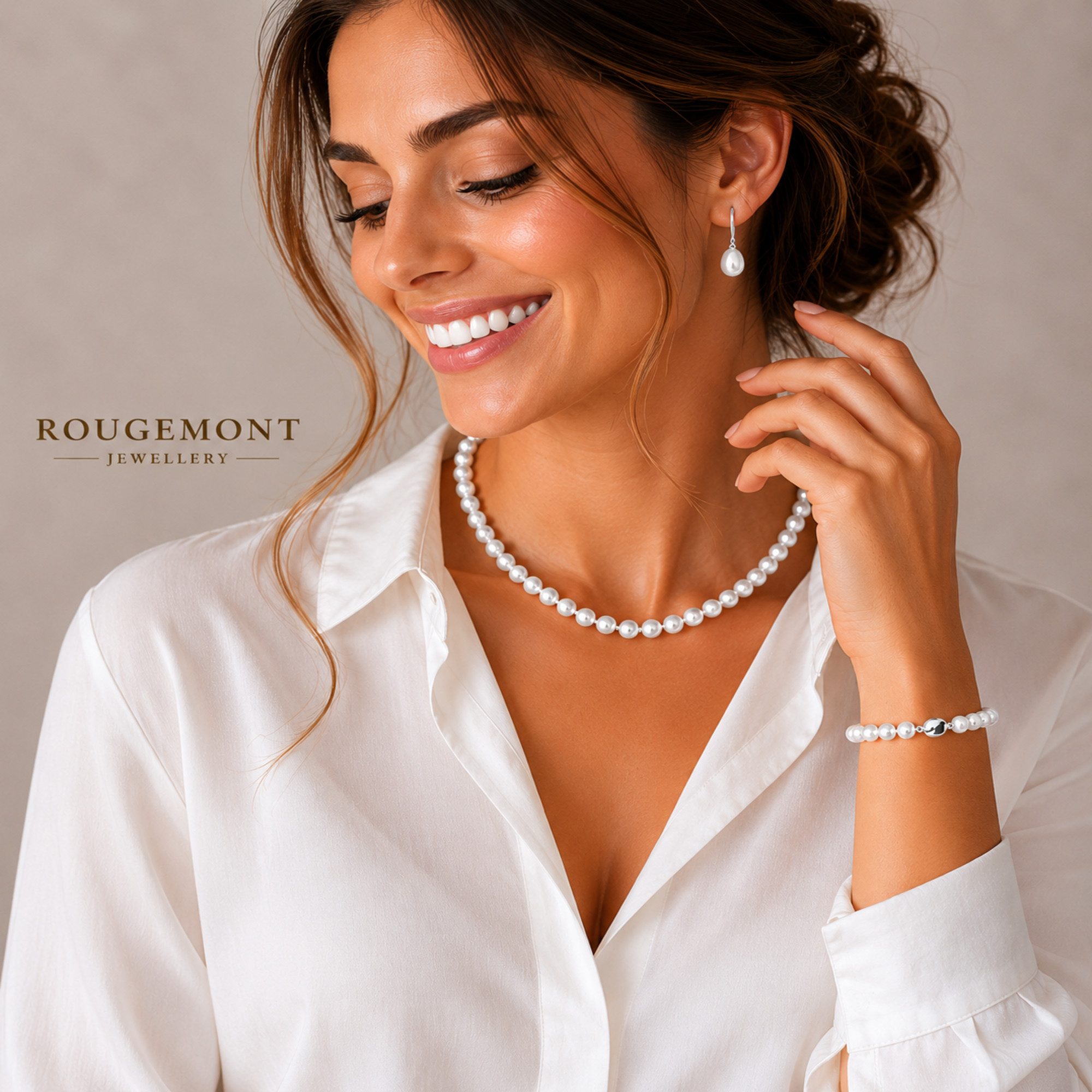 ROUGEMONT Perlenkette Luxuriöse Damen Perlen Halskette Perlen 10mm 45cm 925 Silber – Bild 5 von 5