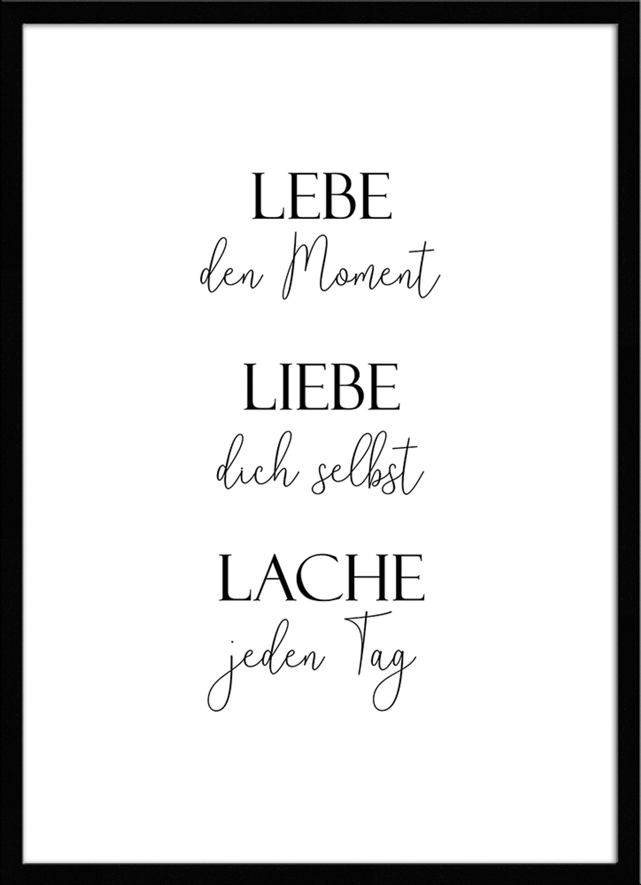 artissimo Bild mit Rahmen Spruch-Bild gerahmt 51x71cm / Poster mit Spruch inkl. Holz-Rahmen, Sprüche und Zitate: Lebe Liebe Lache