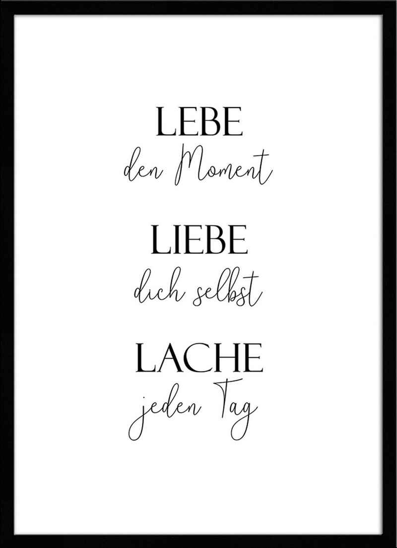 artissimo Bild mit Rahmen Spruch-Bild gerahmt 51x71cm / Poster mit Spruch inkl. Holz-Rahmen, Sprüche und Zitate: Lebe Liebe Lache