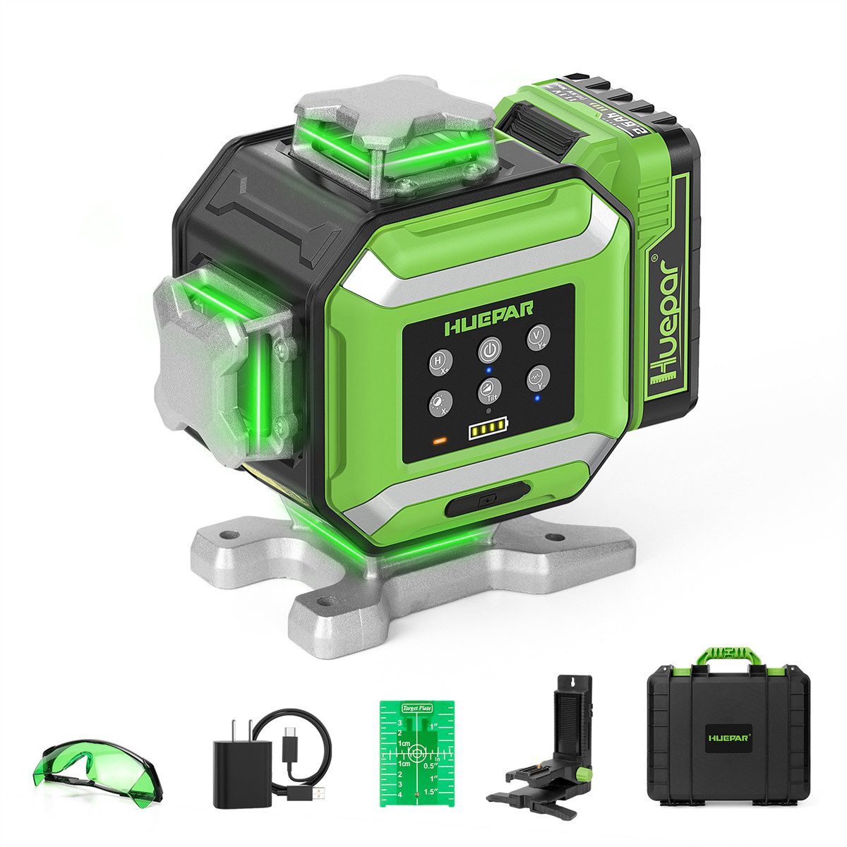 Insma Kreuzlinienlaser 4D Kreuzlinienlaser, 16 Linien 4x360° Grüner Laser, selbstnivellierend, Bluetooth Laser-Nivelliergerät, ±1,5 mm/10m, 25m Arbeitsbereich, IP54