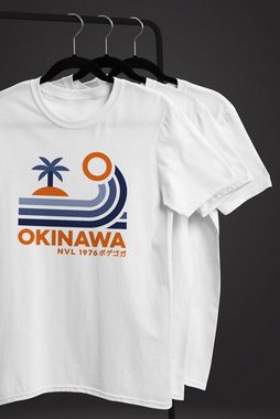 Neverless Print-Shirt Herren T-Shirt Japan Okinawa Schriftzug Retro Palme Welle Fashion Streetstyle Neverless® mit Print