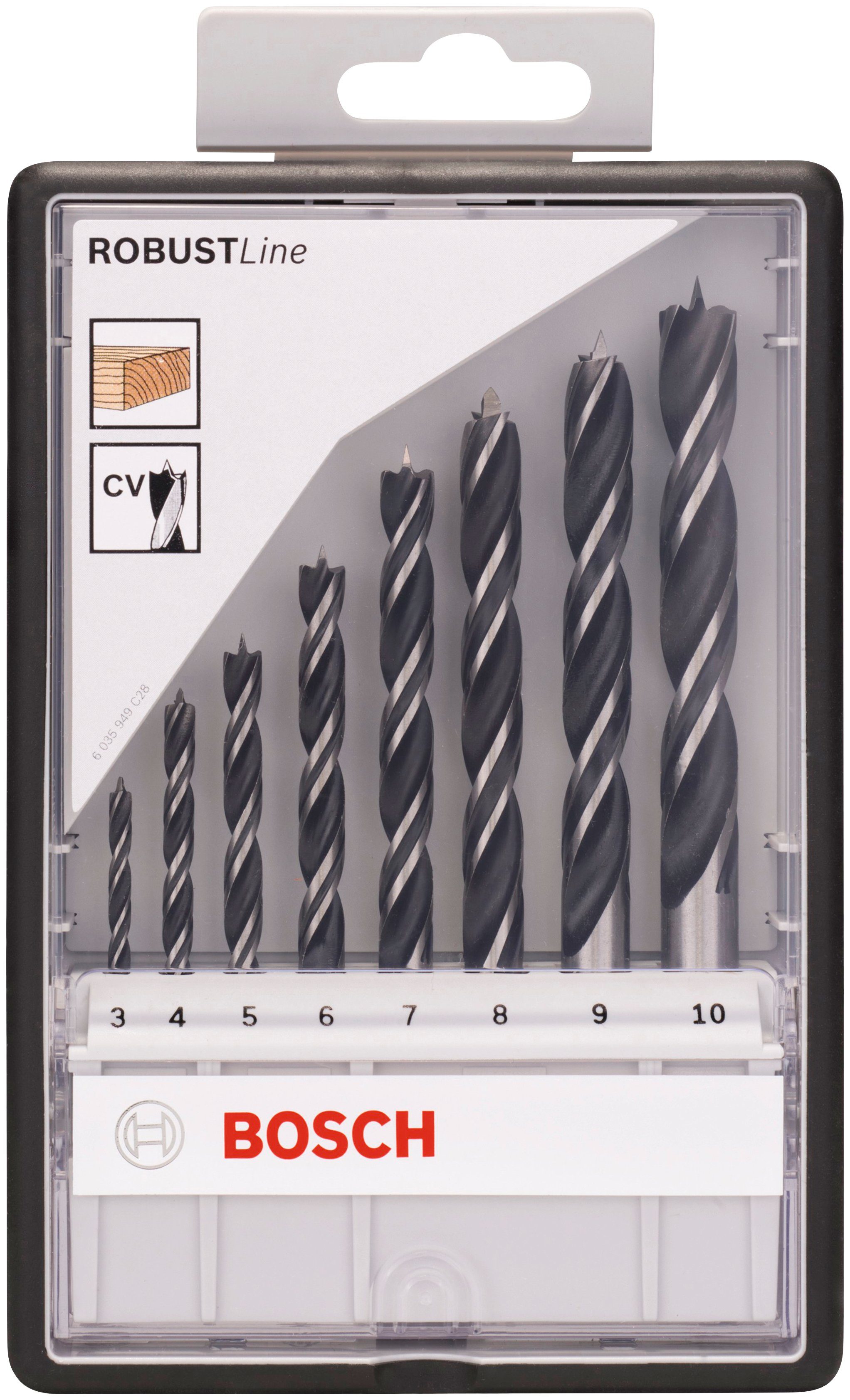 Bosch Professional Holzbohrer Robust Line, (Set, 8-tlg), Durchmesser 3; 4; 5; 6; 7; 8; 9; 10 mm