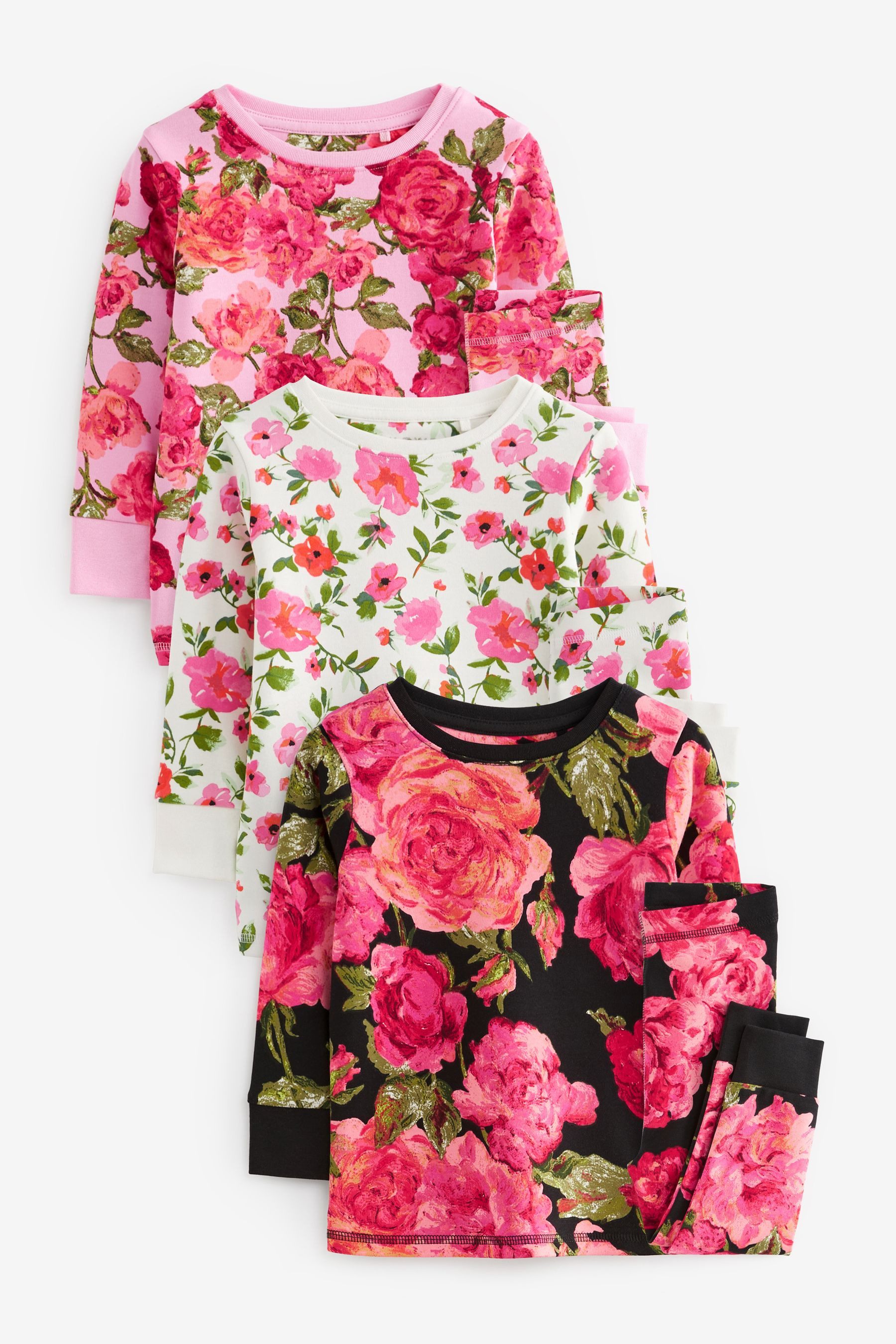 Pyjama Schlafanzüge mit floralem Muster, 3er-Pack