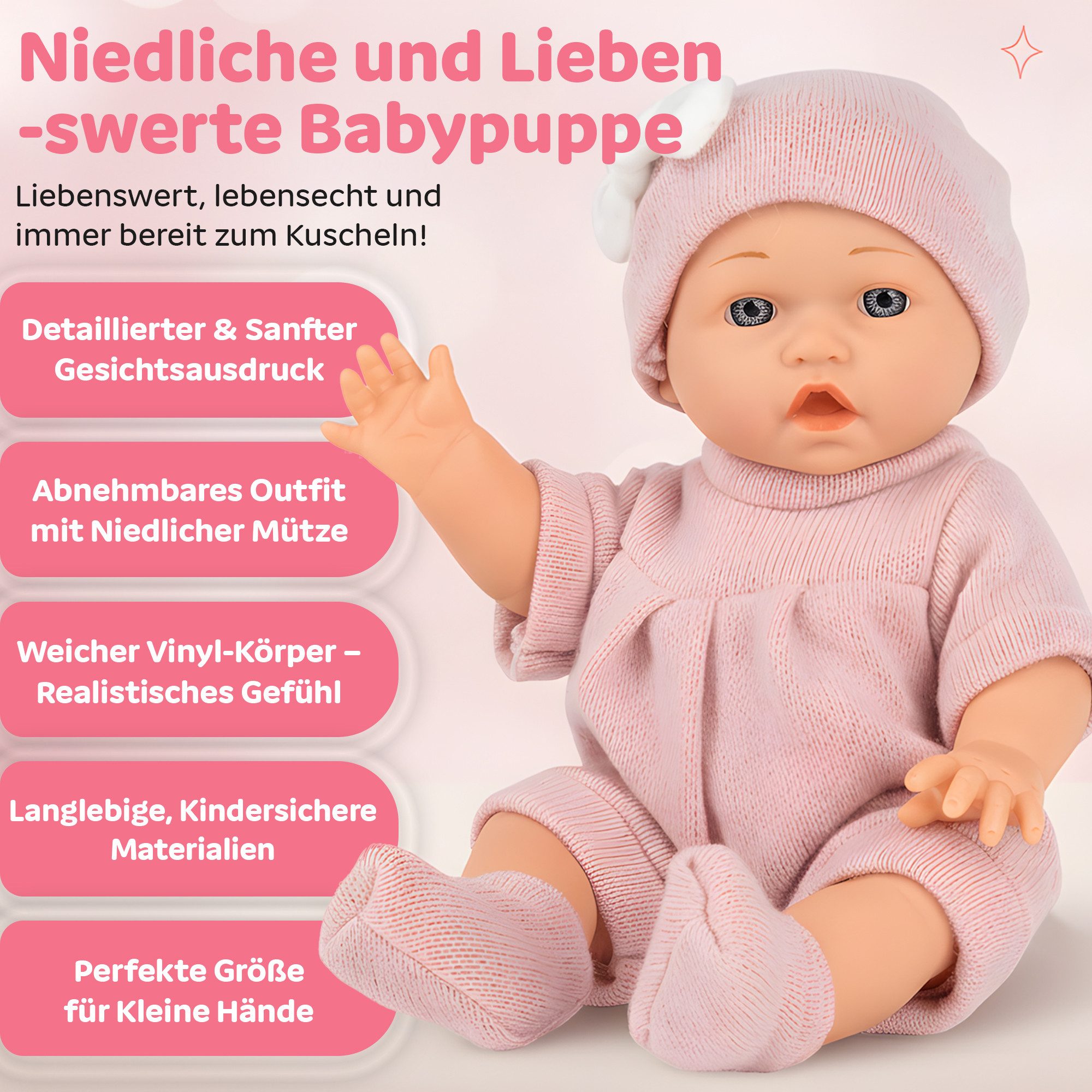 Kinderplay Dolls & Strollers Babypuppe Puppe mit Tragebett – Erste Babypuppe – Spielset für Kinder (Set)