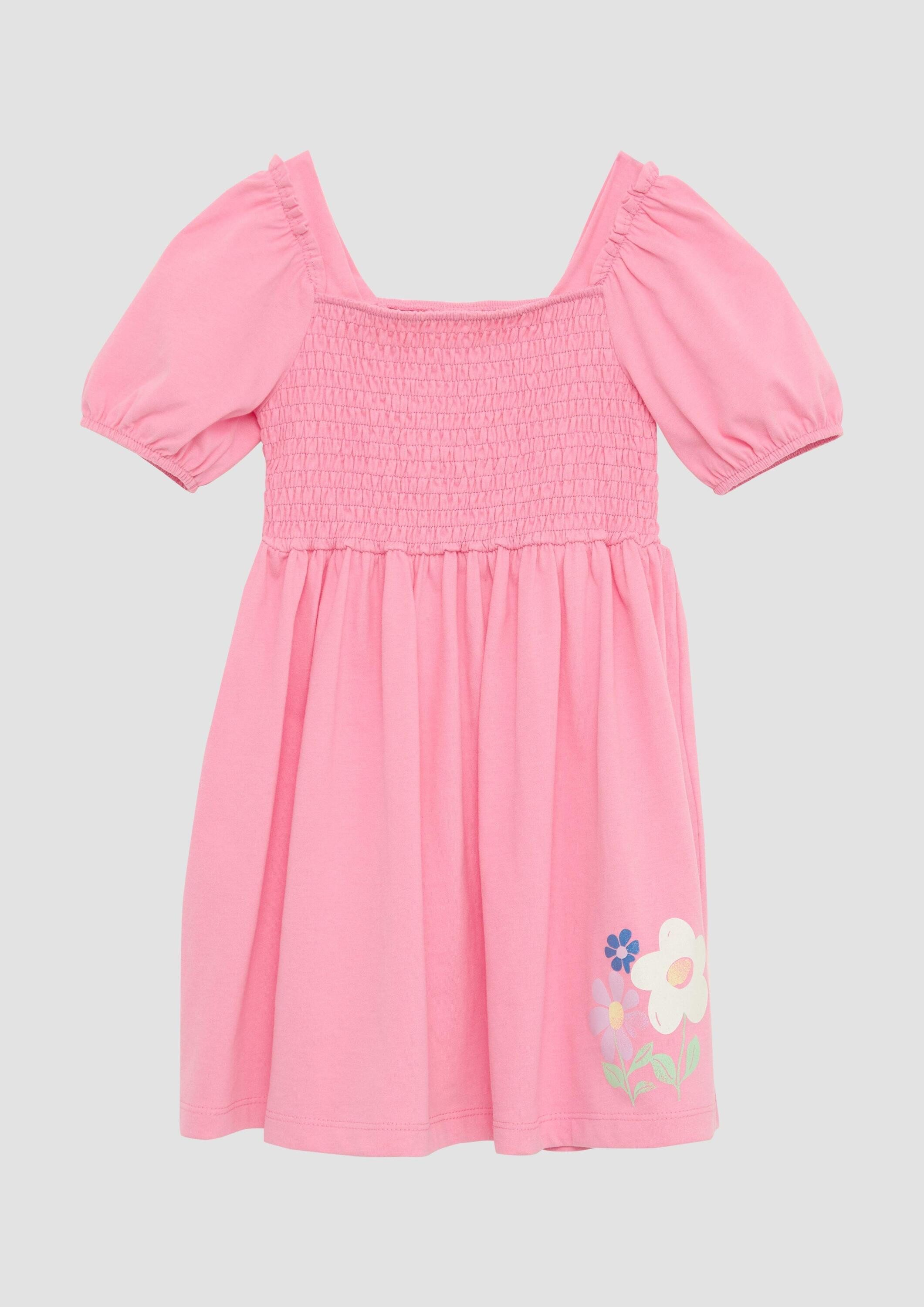 s.Oliver Minikleid Kleid Kurzes Kleid mit Glitzerprint und Smok-Detail