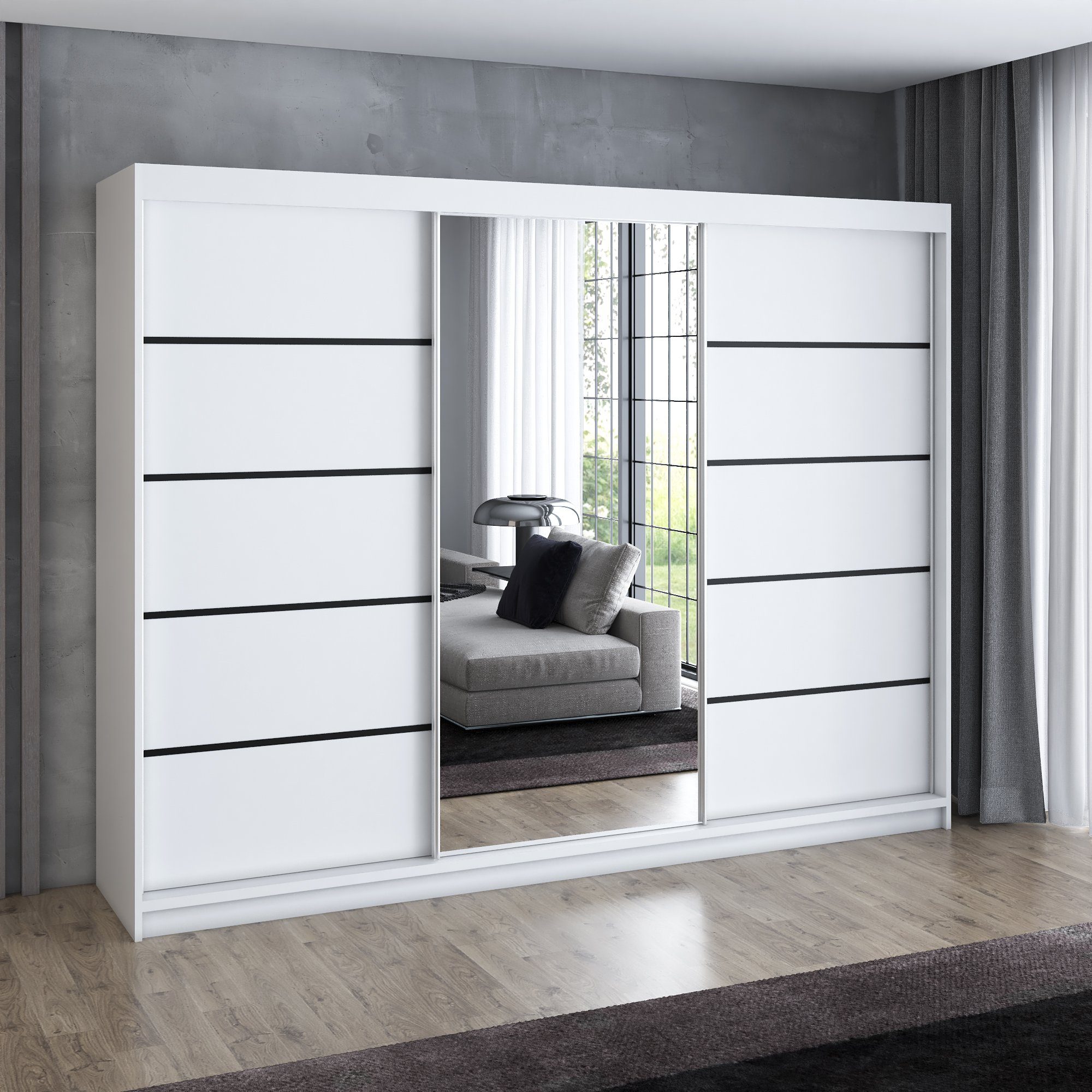 A&J MöbelLand GmbH Schiebetürenschrank VILUNO Moderner 3-türiger Kleiderschrank mit Spiegel (TOP ANGEBOT! Geräumiger Schrank mit einer Breite von 200 cm ideal z – Bild 2 von 5