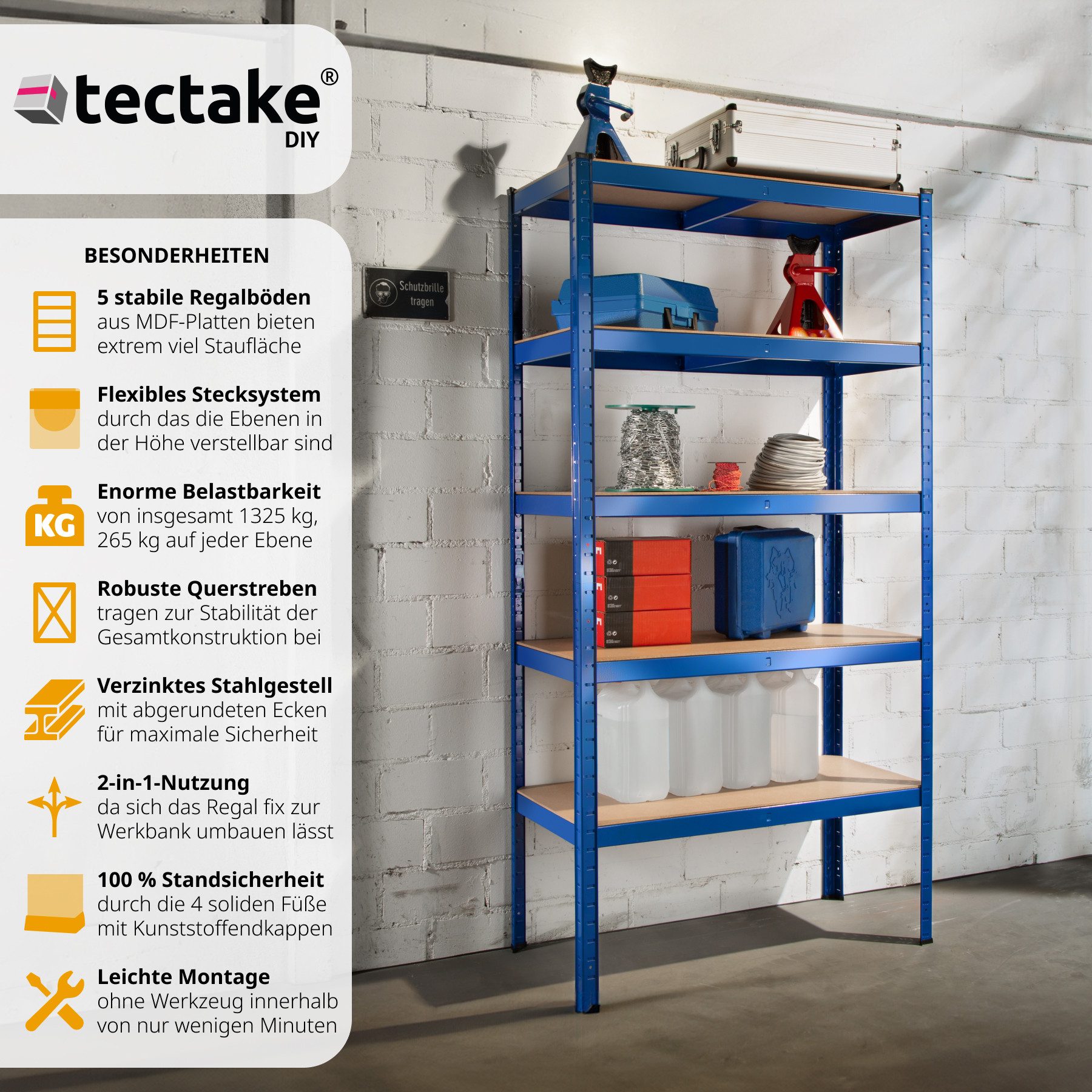 tectake Schwerlastregal, Komplett-Set, höhenverstellbare Einlegeböden günstig online kaufen