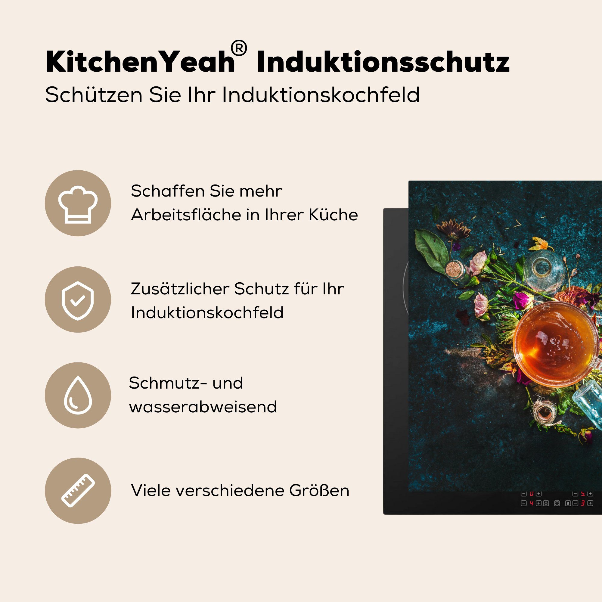 küche Arbeitsplatte cm, Ceranfeldabdeckung, MuchoWow 78x78 Vinyl, tlg), Kräutertee, (1 für Herdblende-/Abdeckplatte