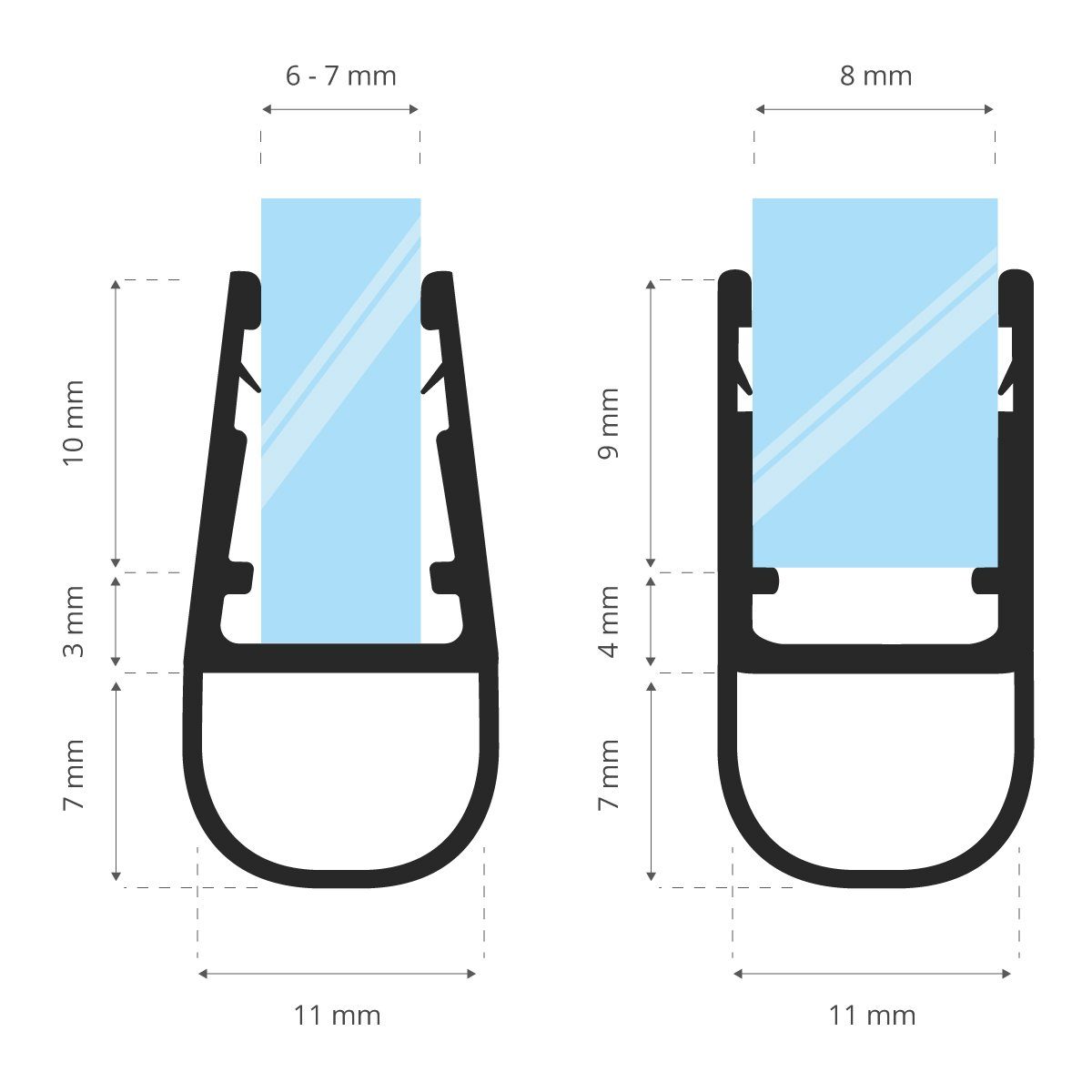 STEIGNER Duschdichtung 30cm Gerade PVC Ersatzdichtung für Dusche, L: 30 cm, (1 Stück Packung, Einzeldichtung), Glasstärke 6/7/ 8 mm Model: UK07