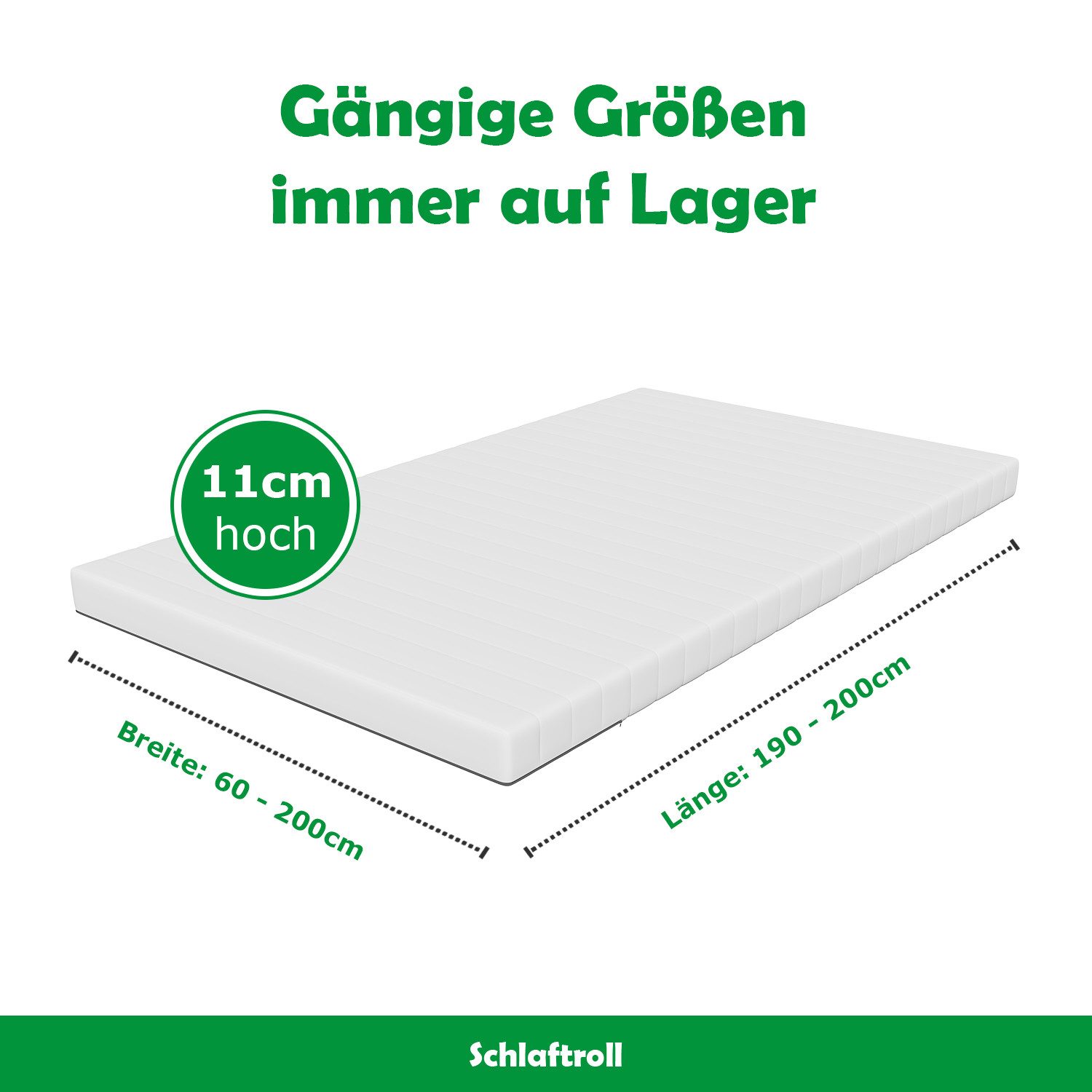 Kaltschaummatratze mit ergonomischem Härtegrade H3, Made in Germany, Schlaftroll, verfügbar in 140x200 cm, 90x200 cm, 180x200 cm und weiteren Größen