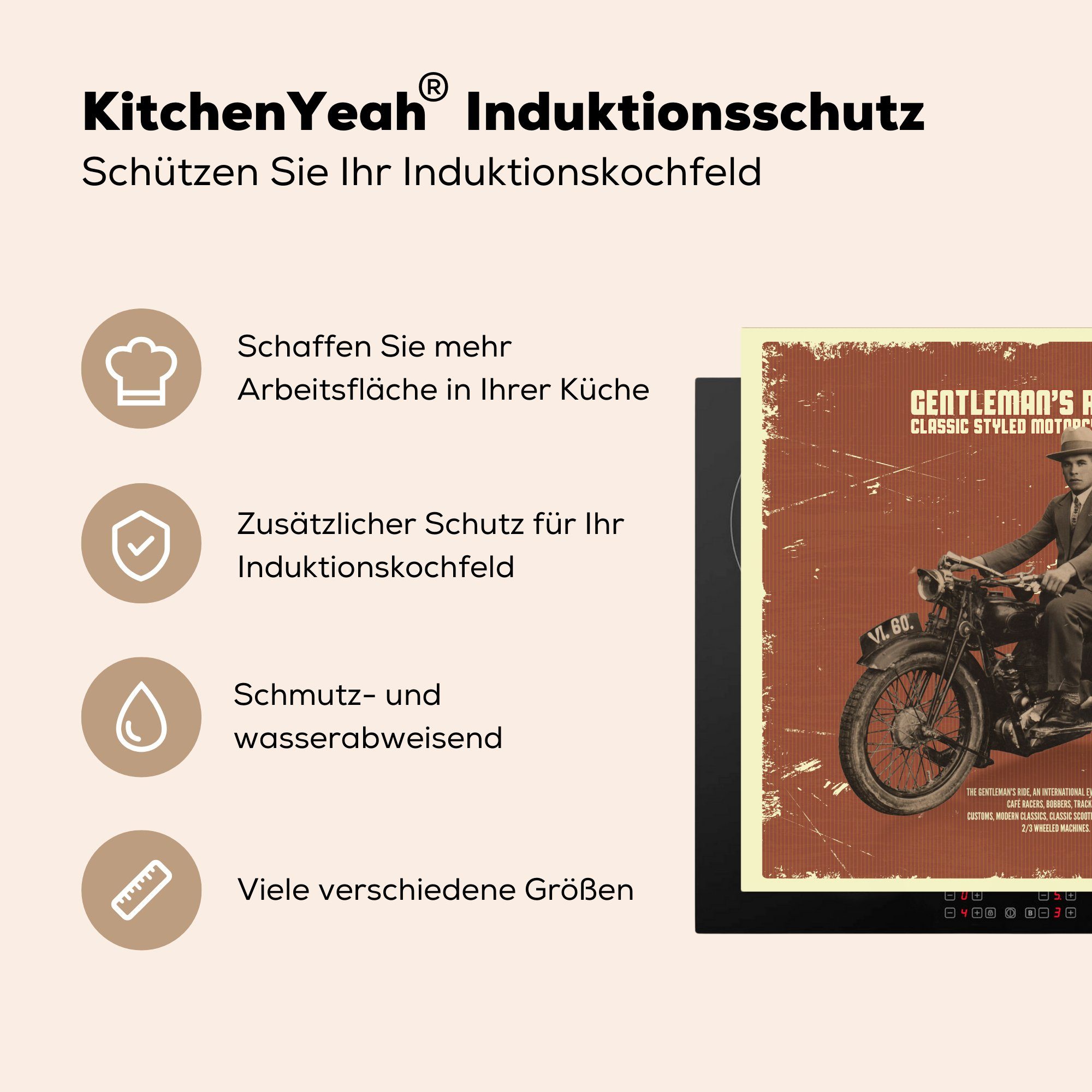MuchoWow Herdblende-/Abdeckplatte Mancave - Motorrad - Vintage, (1 Ceranfeldabdeckung, Vinyl, cm, küche für tlg), Anzug Arbeitsplatte - 78x78
