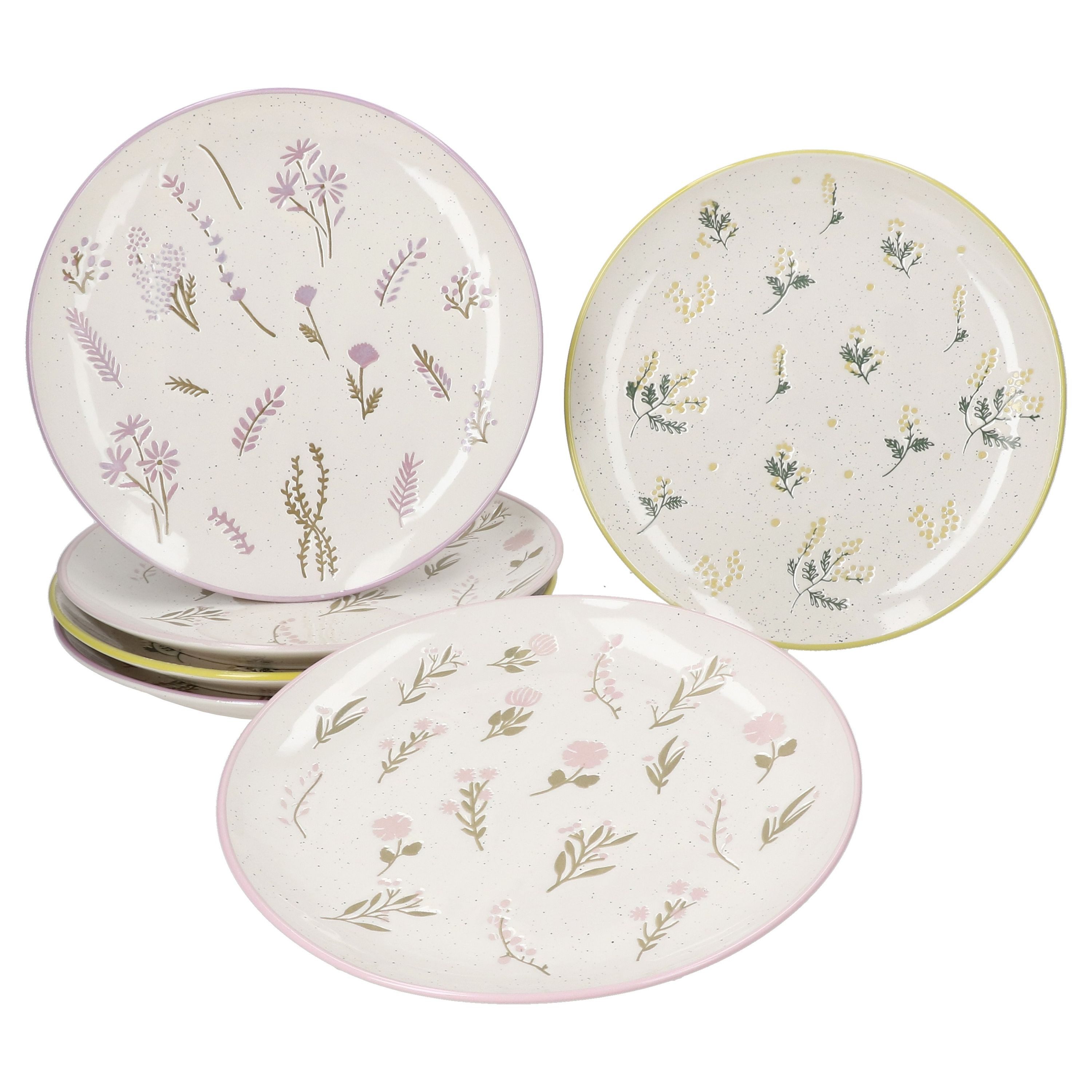 MamboCat Frühstücksteller MamboCat Jardin 6x Kuchenteller Keramik Blume gelb lila rosa Dessert