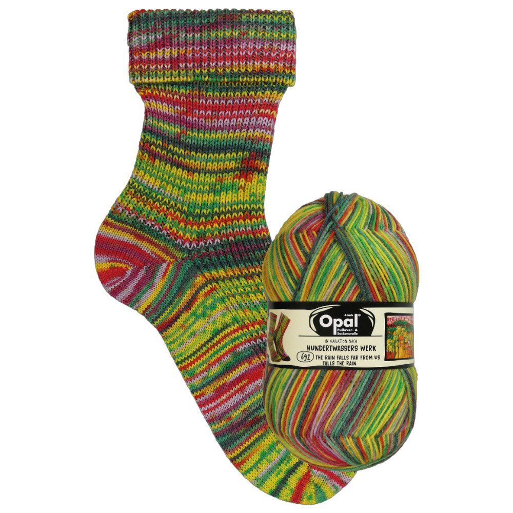 Opal Hundertwasser Sockenwolle 4-fädig, 100g Häkelwolle, 425 m (Strumpfwolle, Sockengarn, 4fach, Wolle zum Socken stricken oder häkeln, 4fädig), 75% Wolle (mulesingfrei), 25% Polyamid