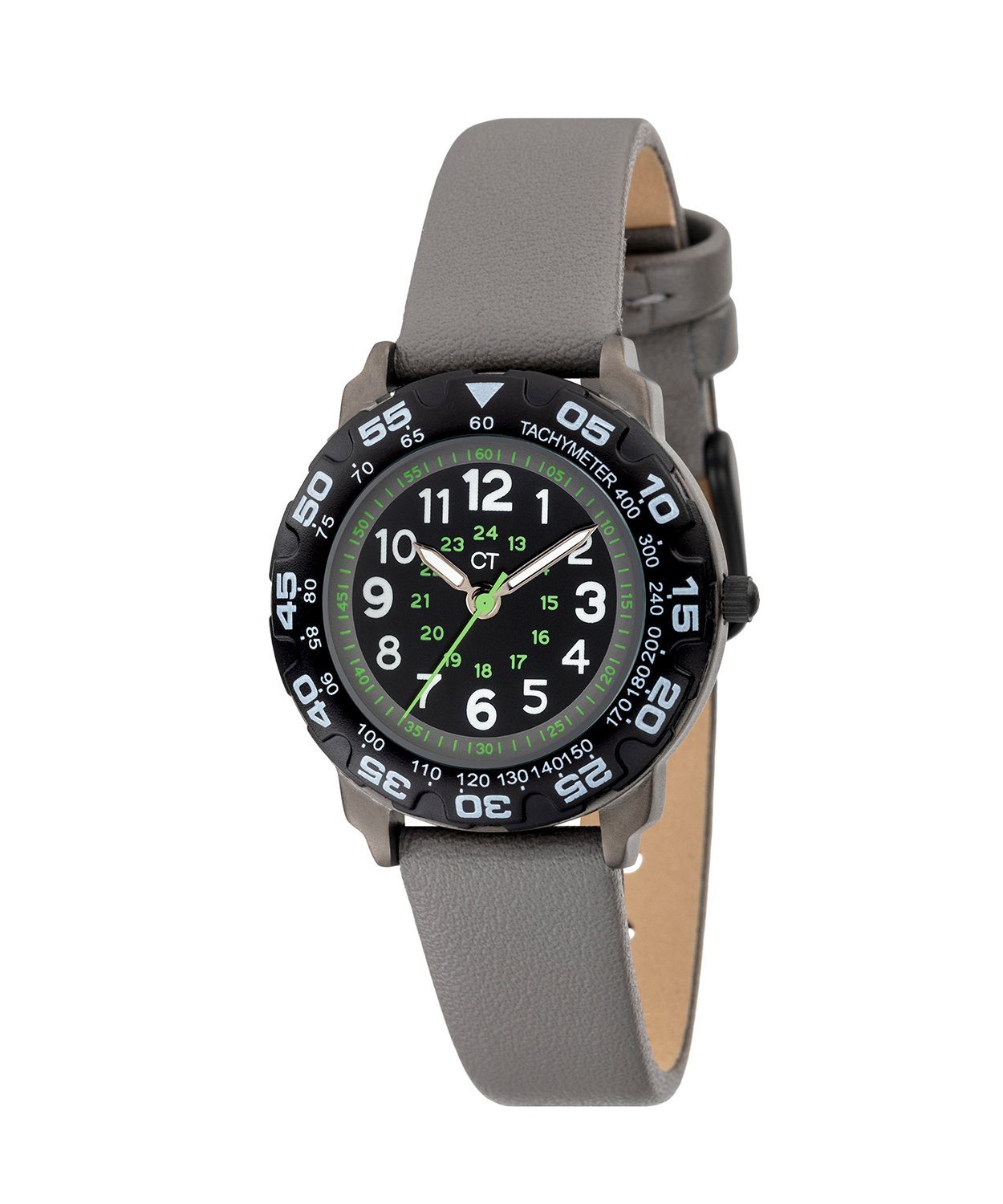 COOL TIME Quarzuhr Armbanduhr, Hochwertige Cool Time Kinderuhr in Schwarz-Grau  mit Neongrünen Farbakzenten
