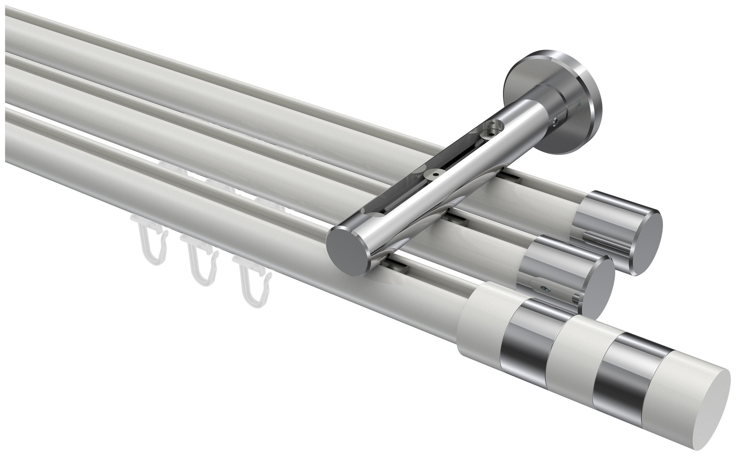 INTERDECO Innenlaufschiene Siteno Mavell, Ø 20 mm, 3-läufig, Fixmaß, kürzbar, Wandmontage, Aluminium, Weiß / Chrom / Bicolor