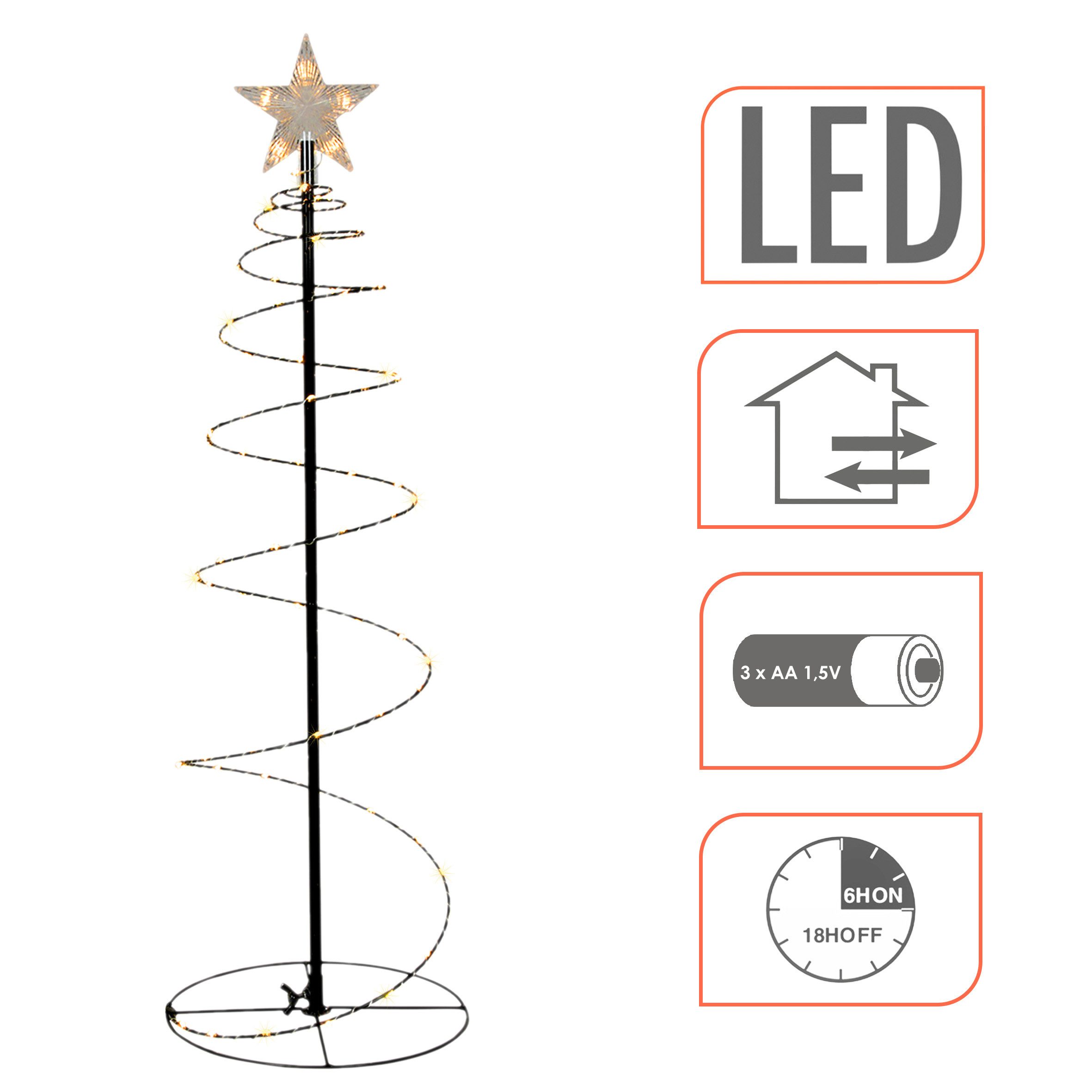 Spetebo LED Dekofigur Spiral Lichterbaum schwarz für Außen 60 cm, für Innen und Außen, LED fest integriert, warm weiß, mit Timer