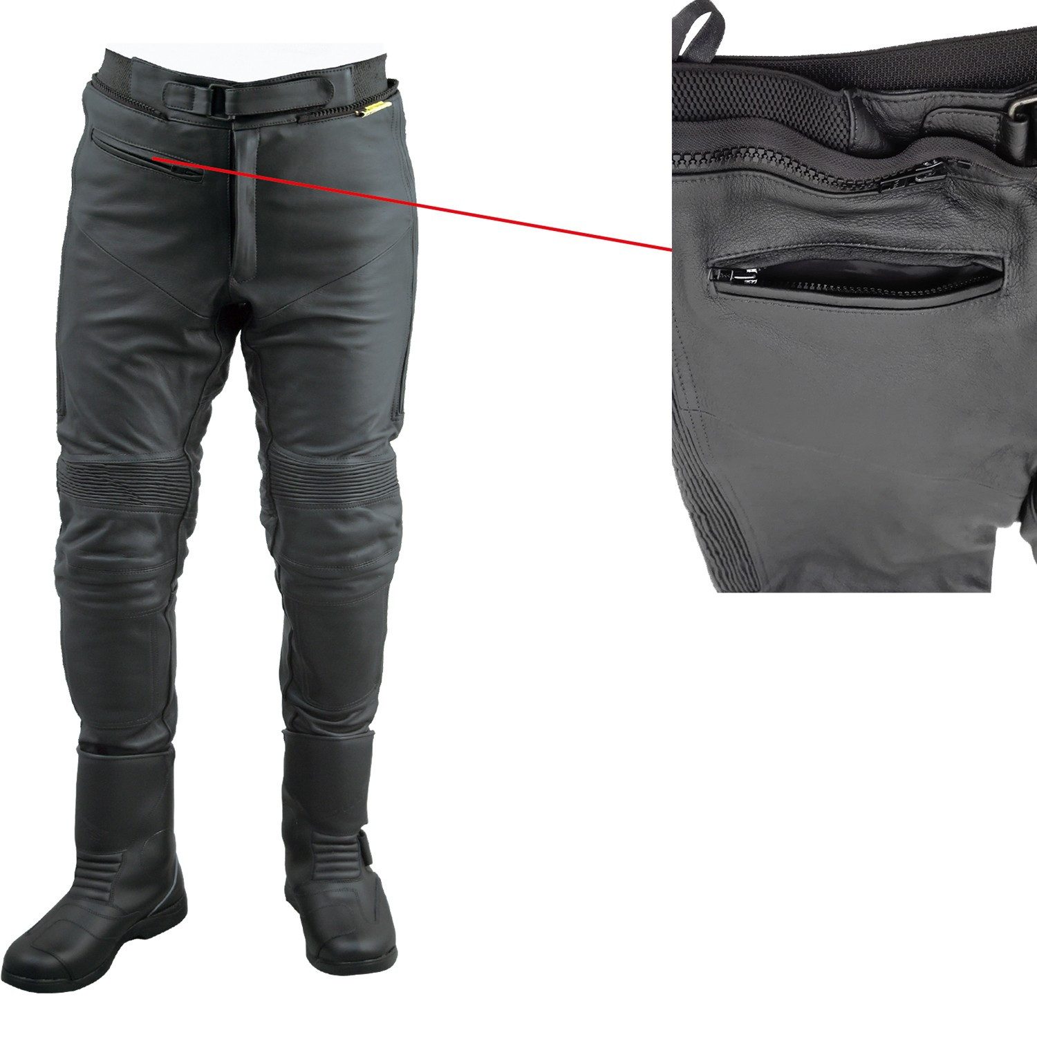 roleff Motorradhose RO16 - Stiefel- Lederhose - Rindsleder mit Protektoren & Stretchzonen