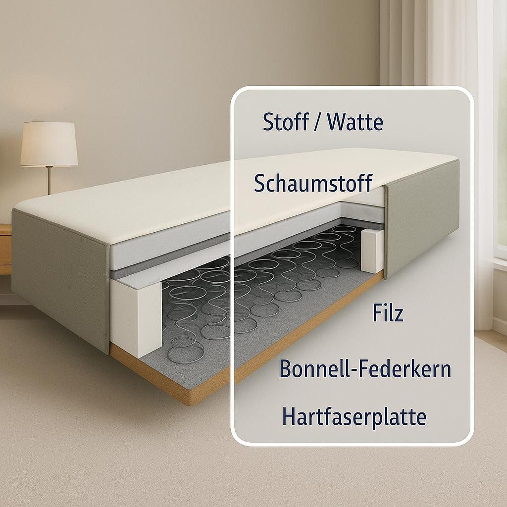 A&J MöbelLand GmbH Boxspringbett Einzelbett NASI mit Bettkasten, Topper und gepolstertem Kopfteil. (Boxspringbett mit Bettkasten und gepolstertem Kopfteil. Incl – Bild 5 von 5