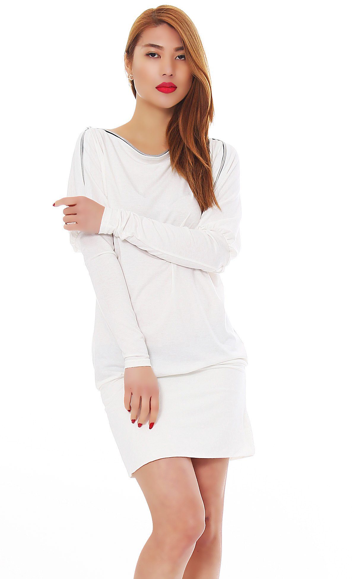 Mississhop Langarmshirt Longshirt Minikleid mit Reißverschluss günstig online kaufen