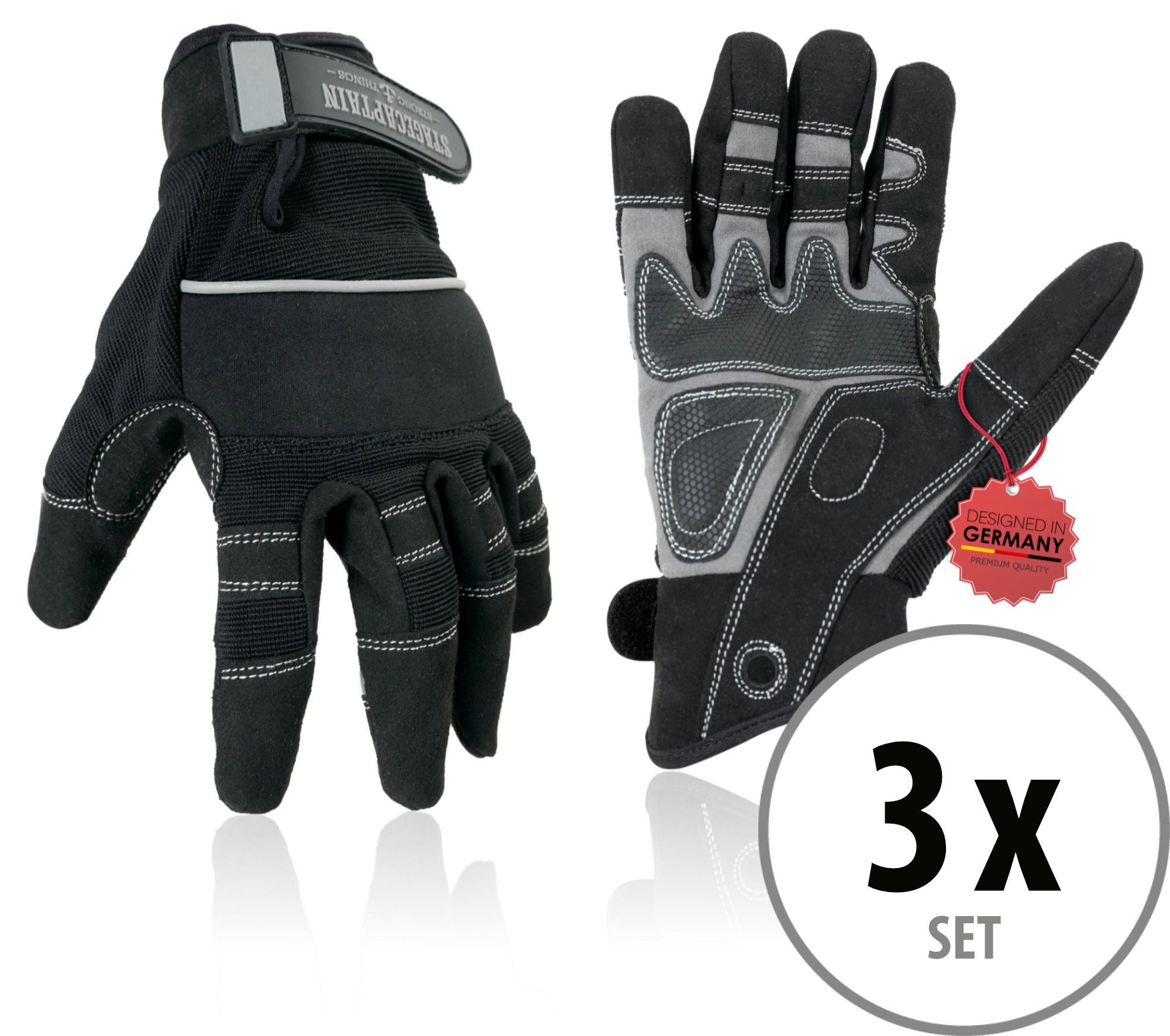 Stagecaptain Arbeitshandschuh-Set Rigger Handschuhe - Größe L (3-St) Innenfläche aus Kunstleder