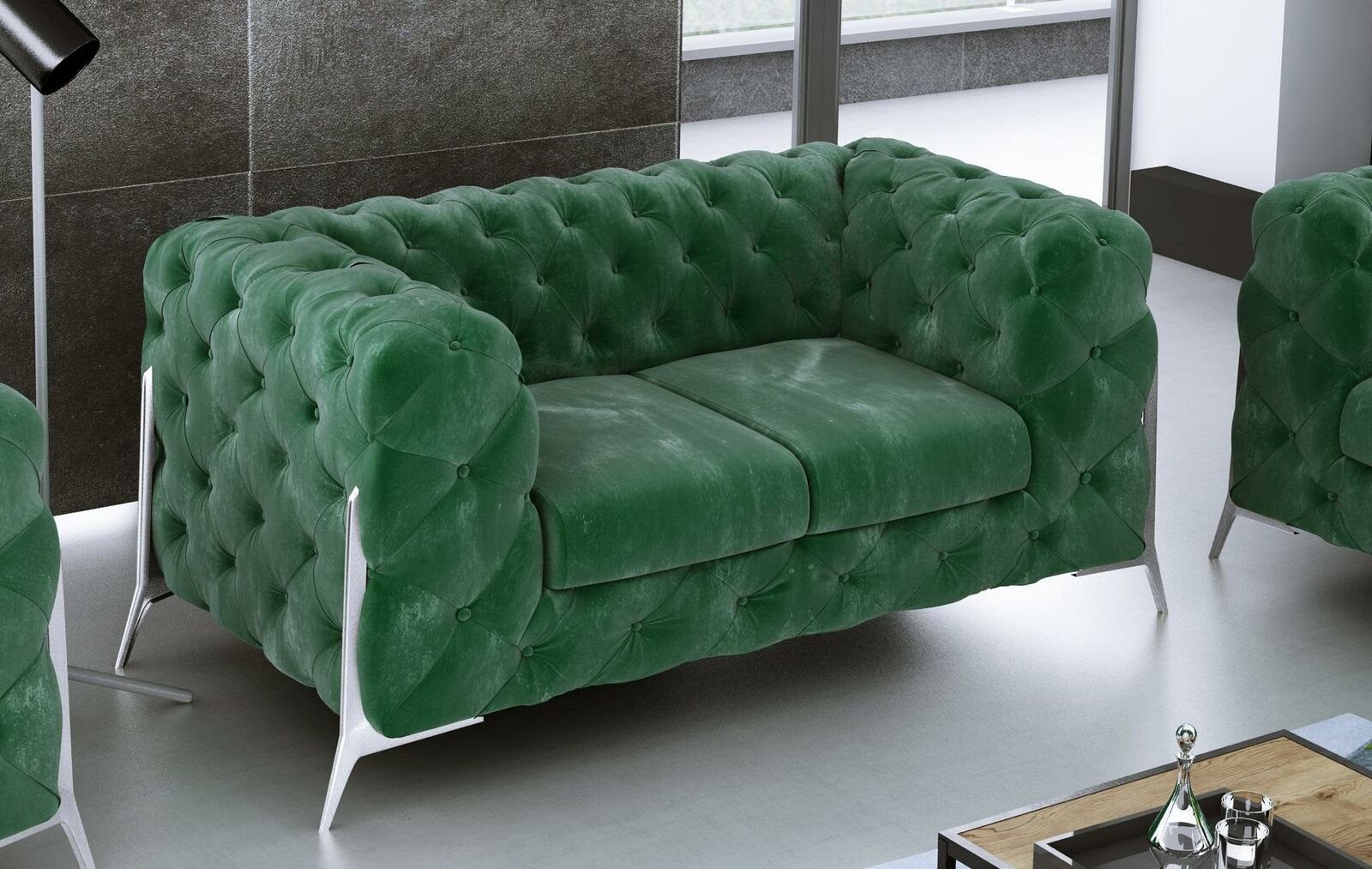 JVmoebel Sofa Grüße Chesterfield Couch 2 Sitzer Polster Sitz Textil Stoff Sofa, Made in Europe Grün | Alle Sofas