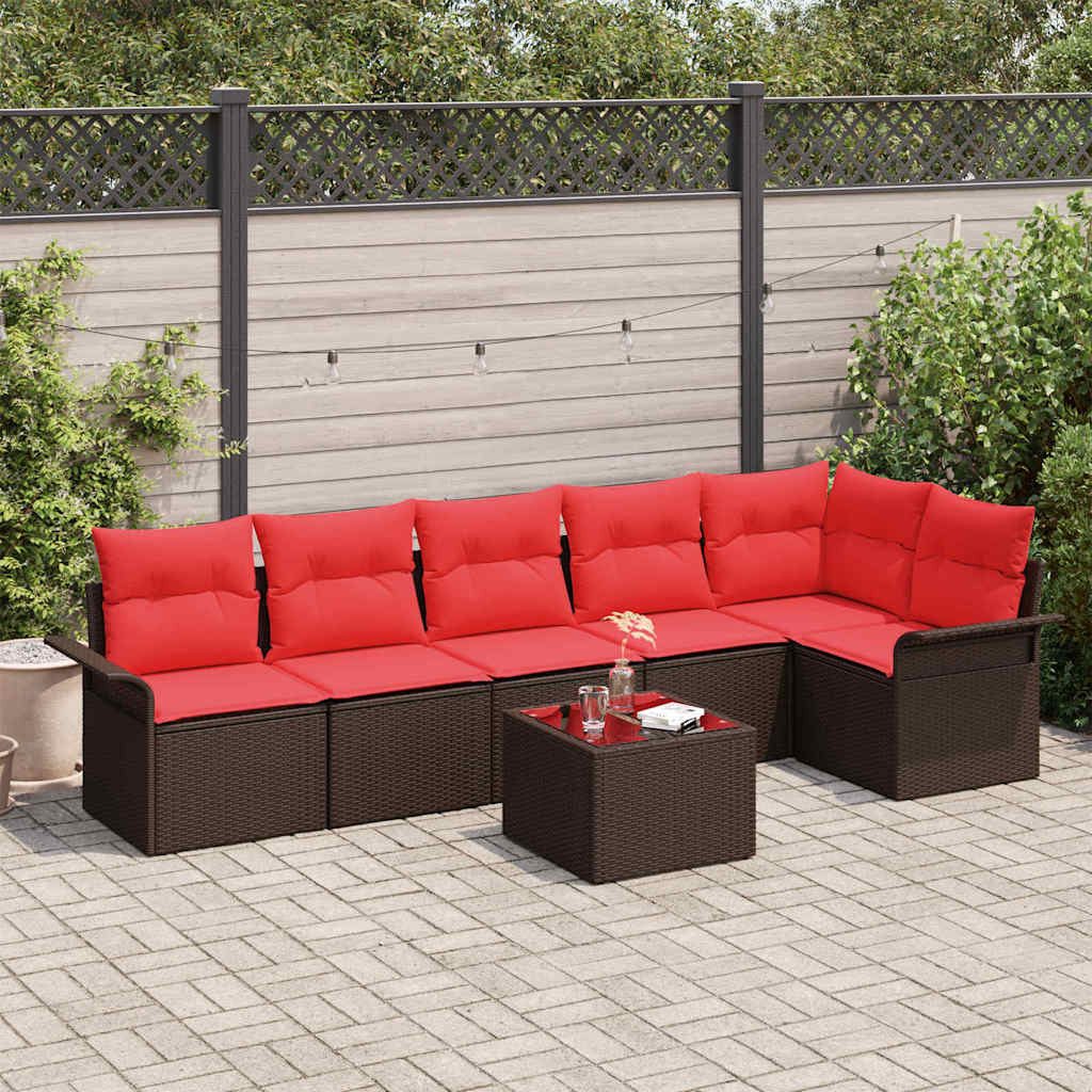 vidaXL Gartenlounge-Set Gartensofa-set mit Speicher 7 pcs Braun Poly-Rattan, (7-tlg)
