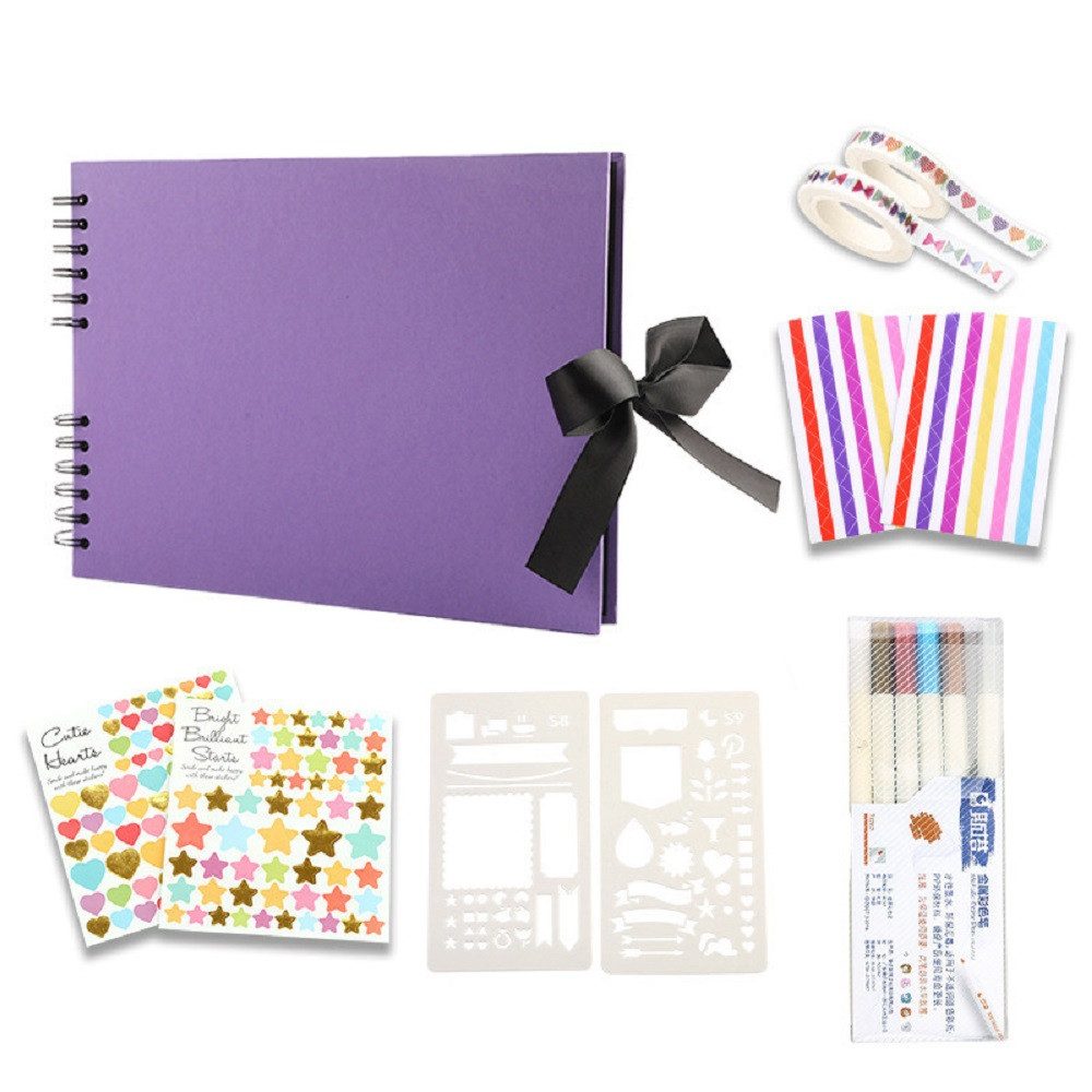AURIVION Fotoalbum Zeichenalbum DIY mit 80 schwarzen Seiten für Fotos & Notizen (Set, 15-St., Scrapbook Geschenk für Hochzeit, Geburtstag & Erinnerungen), Fotoalbum Gästebuch mit Stiften für kreative Gestaltung