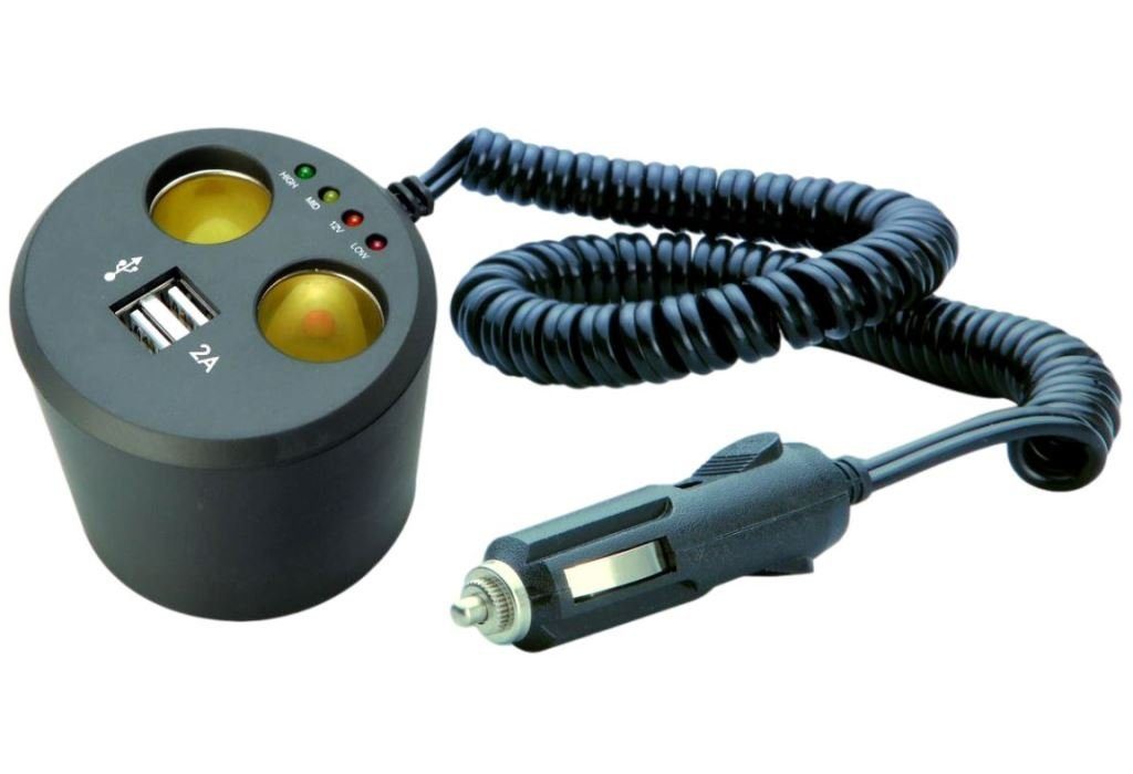 UNITEC Doppelsteckdose Rund 2x12V/24V 2xUSB für Getränkehalter Smartphone-Ladegerät (Doppelsteckdose)