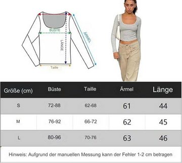 FIDDY T-Shirt Damen Langarmshirt Crop Tops Basic Strick Crop T-Shirt Sexy Bauchfrei
