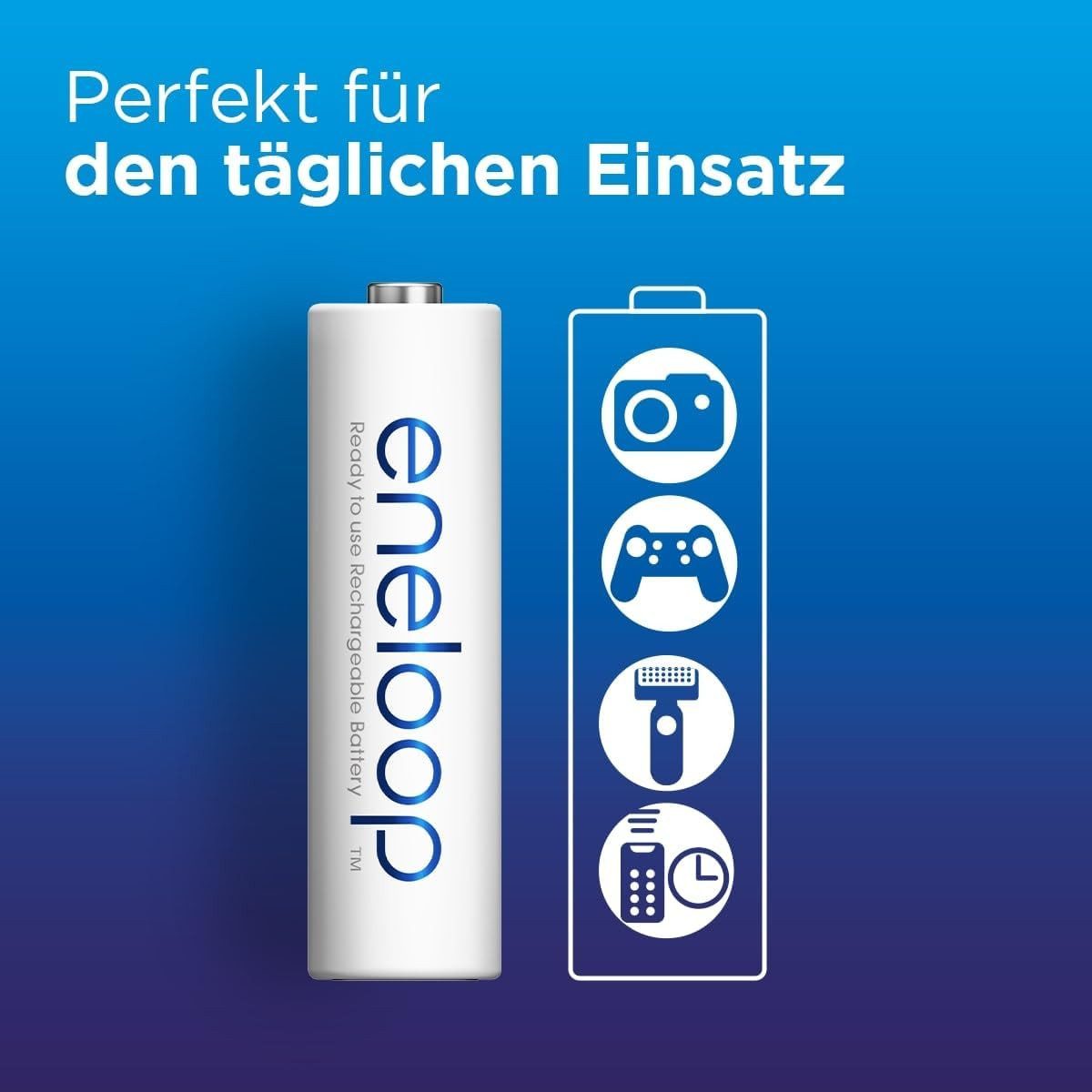 eneloop wiederaufladbare Batterien 4 Stk. – 2000 mAh, AA/HR06 Batterie, (4 St), wiederaufladbar