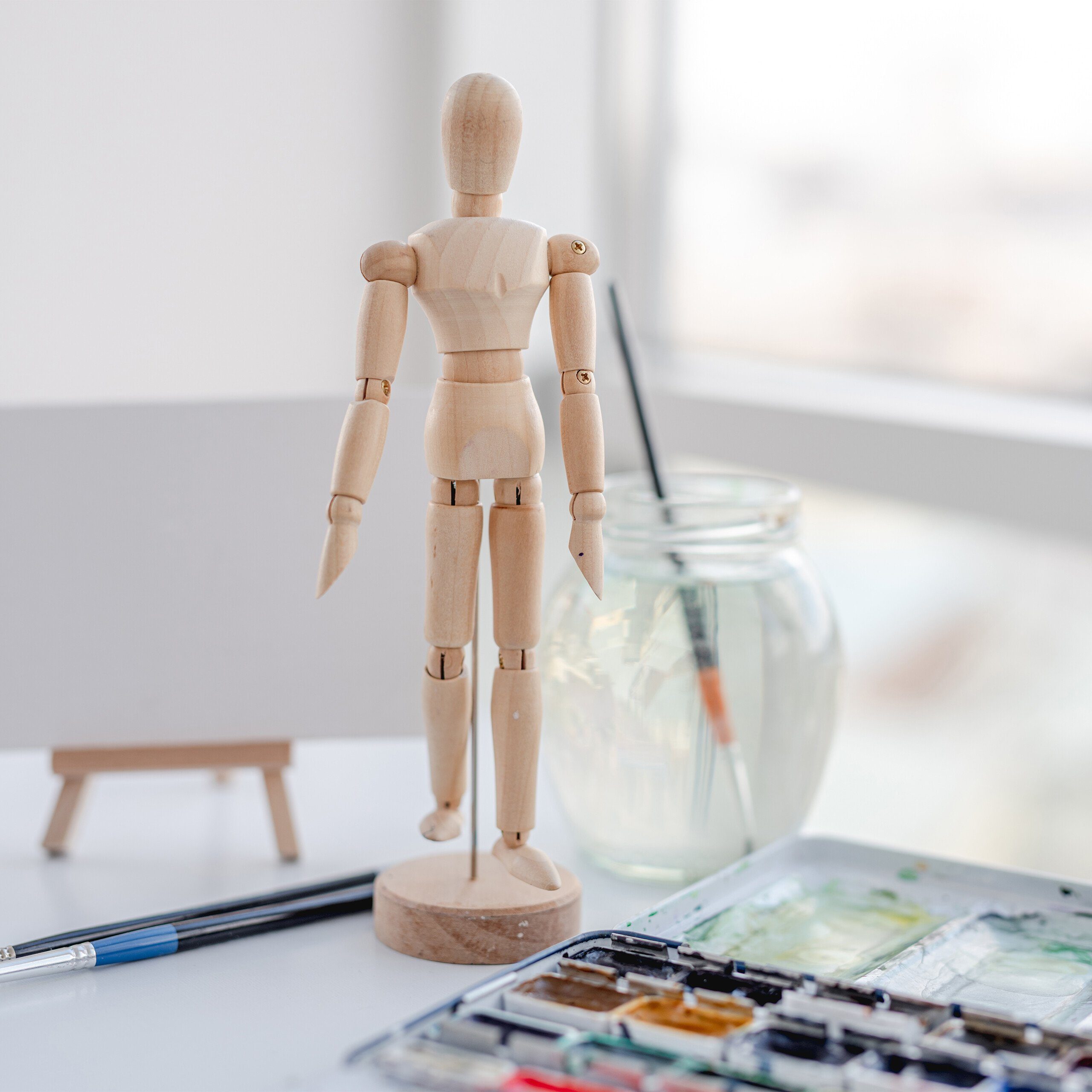 relaxdays Malvorlage 2er Set Gliederpuppe 30 cm