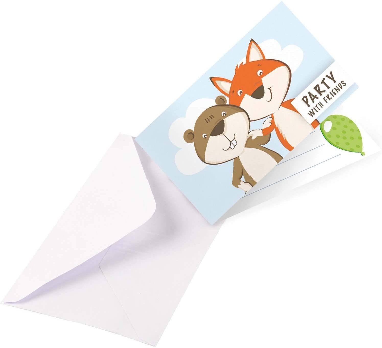 & - Amscan Umschlägen Biber Pompon 8 Einladungskarten Fuchs mit