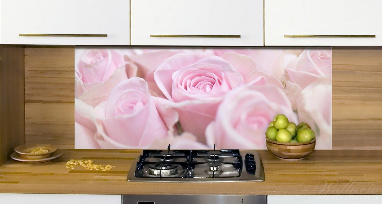 Küchenrückwand Rosenblüten im (1-tlg) Rosafarbene Wallario Strauß,