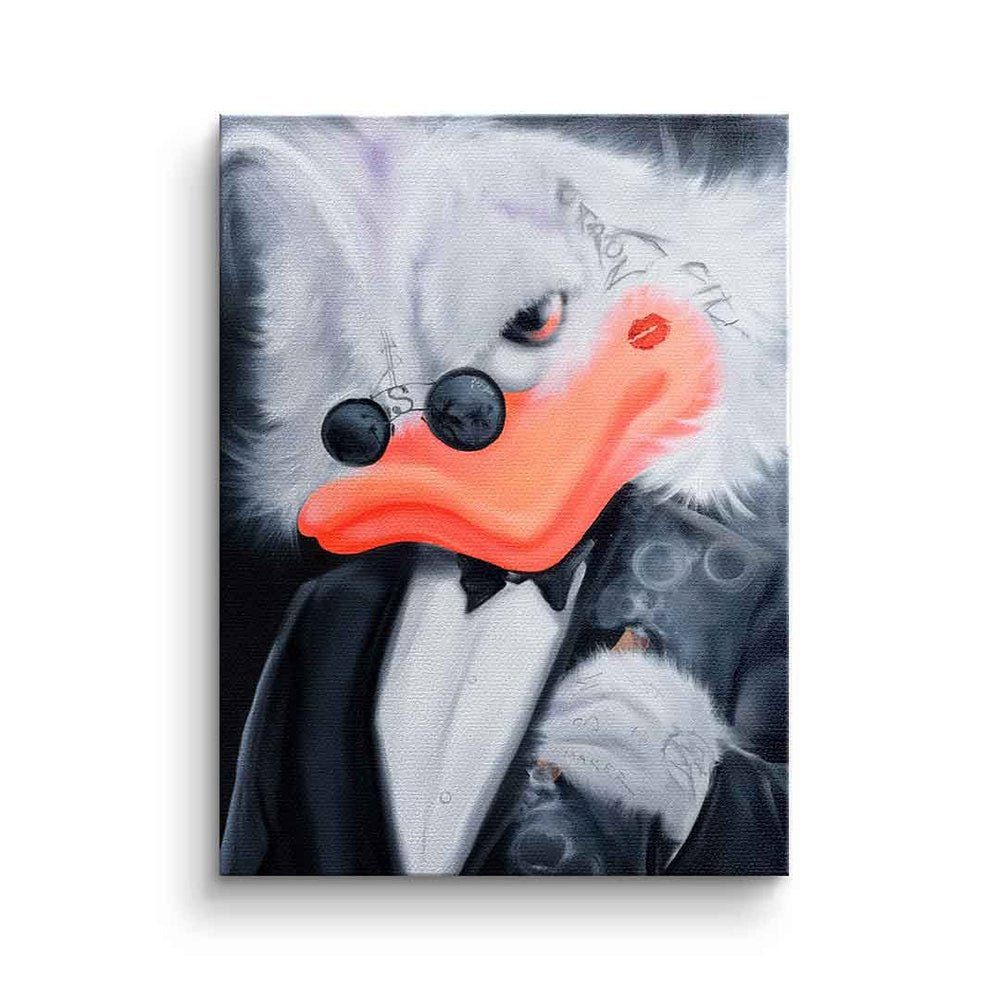 DOTCOMCANVAS® Leinwandbild Cigarette Duck, Leinwandbild Duck Pop Art Comic Porträt Cigarette Duck weiß schwarz ohne Rahmen | Leinwandbilder