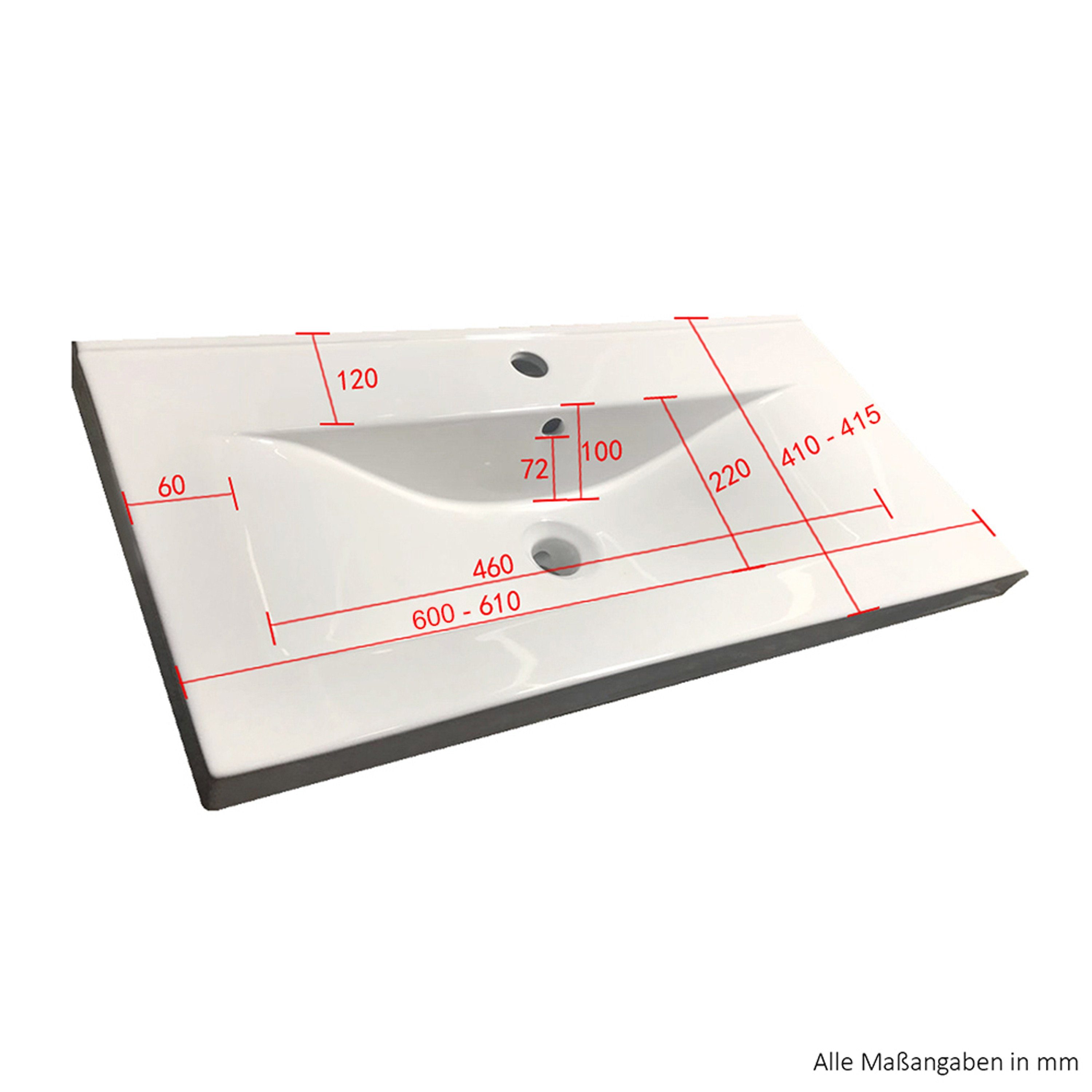 Aileenstore Badmöbel-Set Island 60, (3-St., Badmöbel-Set 3-teilig), Breite 61 cm, LED-Beleuchtung, hochglanz