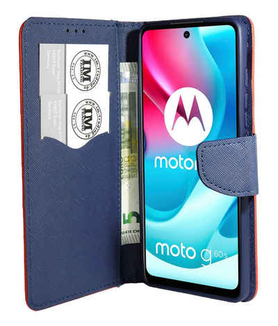 cofi1453 Handyhülle Buchtasche "Fancy" für MOTOROLA MOTO G60S Rot-Blau 6,8 Zoll, Kunstleder Schutzhülle Handy Wallet Case Cover mit Kartenfächern