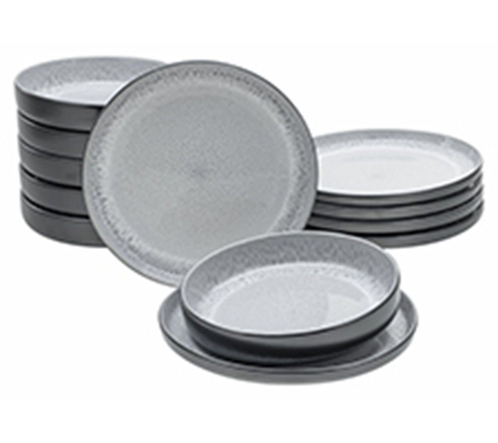 CreaTable Teller-Set Nordic Fjord (12-tlg), 6 Personen, Steinzeug, Tafelservice, 6 Speiseteller Ø 26 cm, 6 Suppenteller Ø 22,5 cm