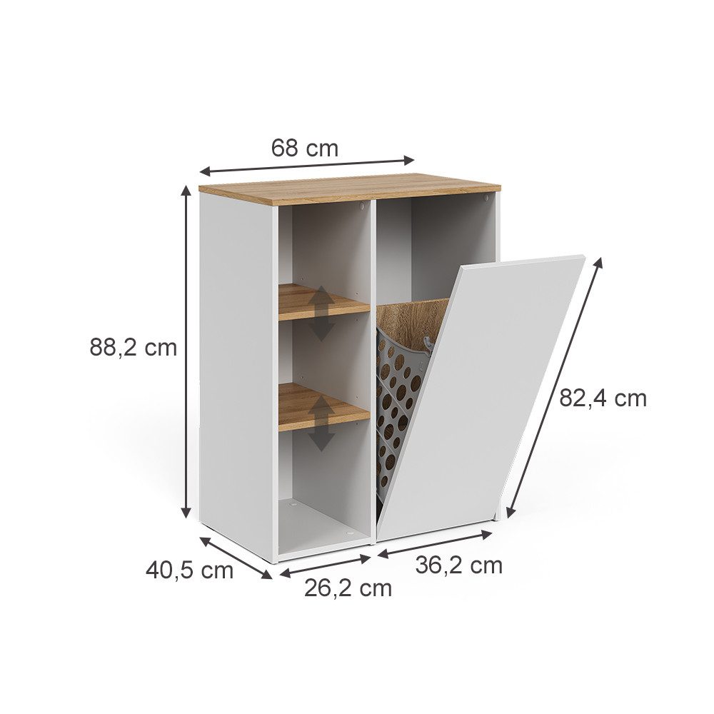 Vicco Wäscheschrank Viktor, Weiß/Artisan, 68 x 88.2 cm mit offenen Regalen günstig online kaufen
