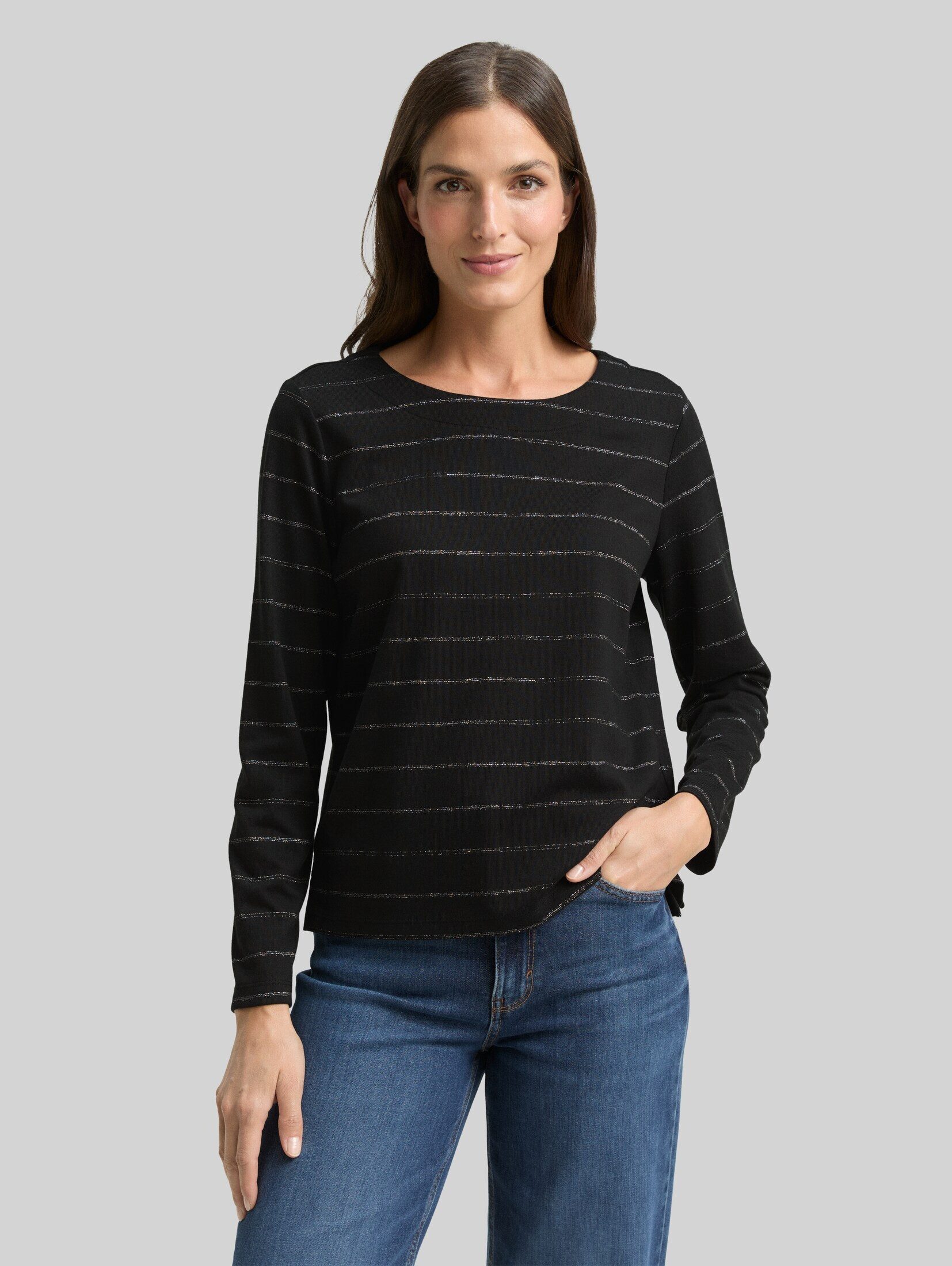 TOM TAILOR Langarmshirt T-Shirt Langarmshirt mit Glitzer-Streifenmuster