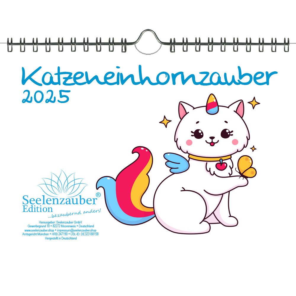Seelenzauber Wandkalender Katzeneinhornzauber DIN A5 Kalender für 2025 Katzen Einhorn